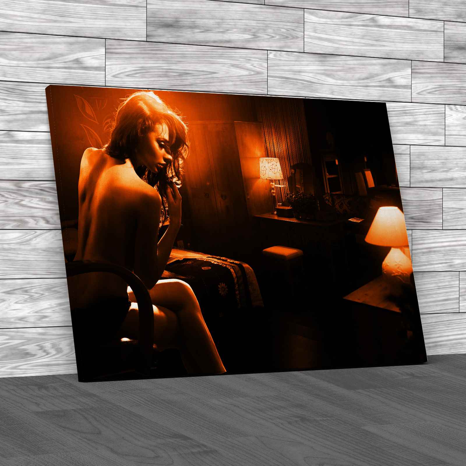 Sexy Lady in Dark Room Canvas Print Large Picture Wall Art - Picture 11 of 12