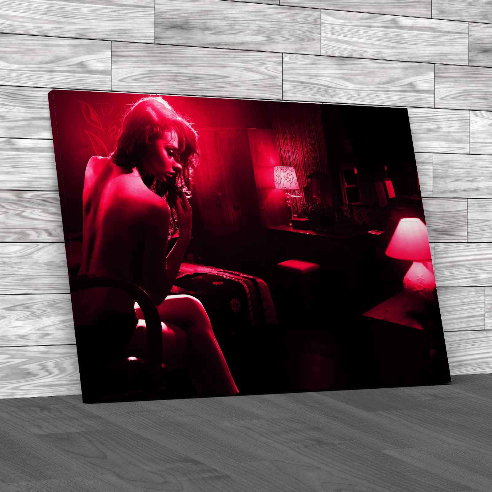 Sexy Lady in Dark Room Canvas Print Large Picture Wall Art - Picture 9 of 12