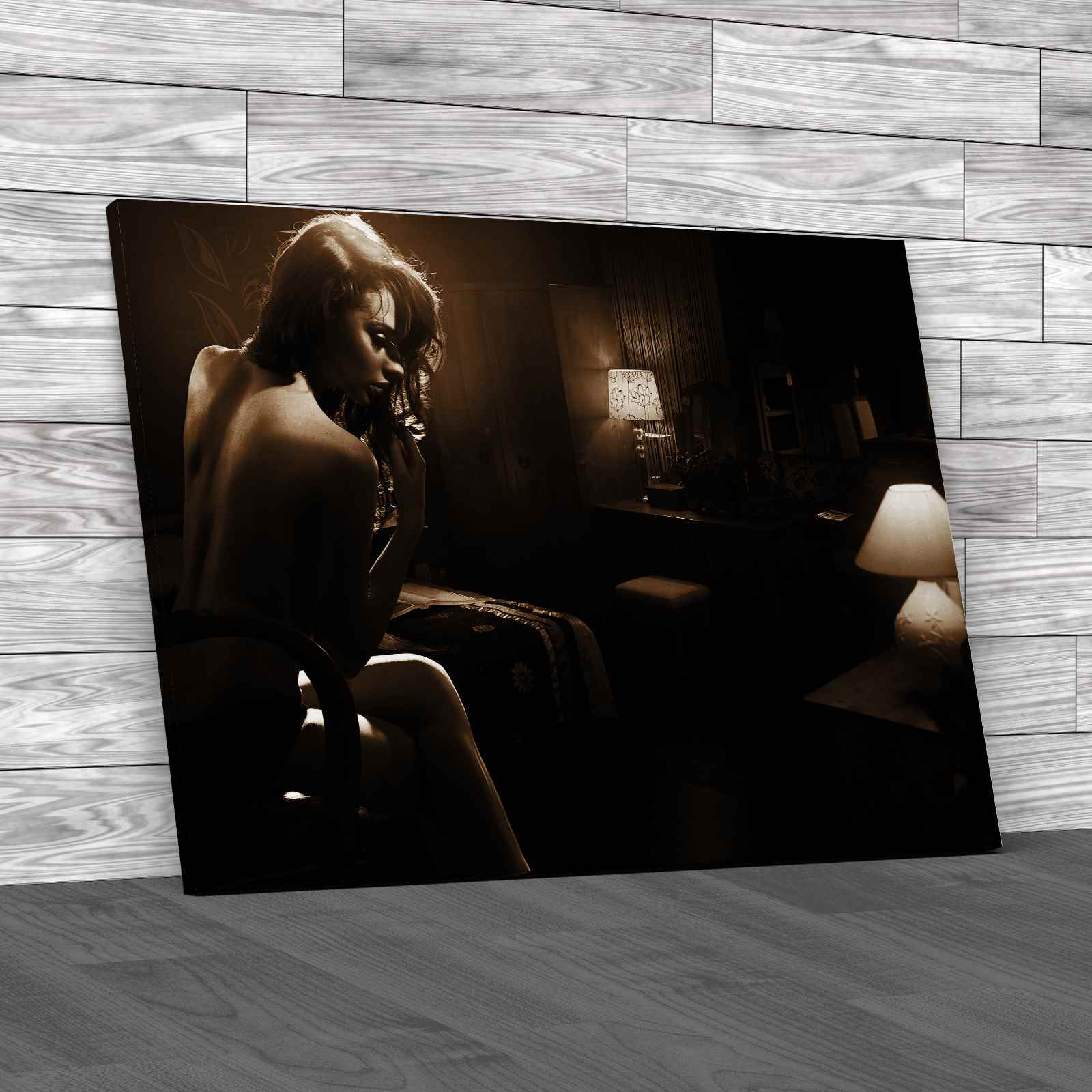 Sexy Lady in Dark Room Canvas Print Large Picture Wall Art - Picture 12 of 12