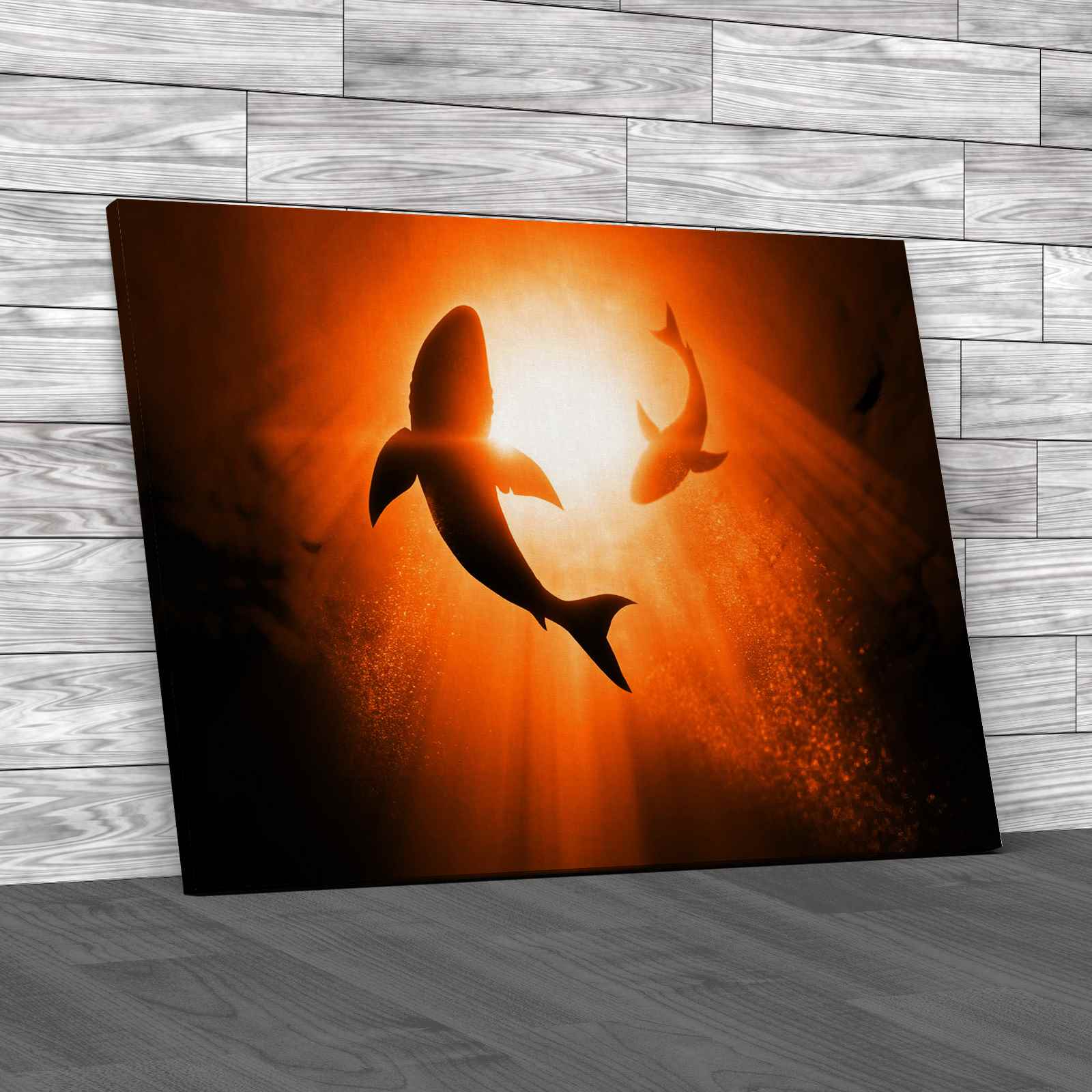 Great White Sharks Circling Canvas Print Large Picture Wall Art - Picture 11 of 12