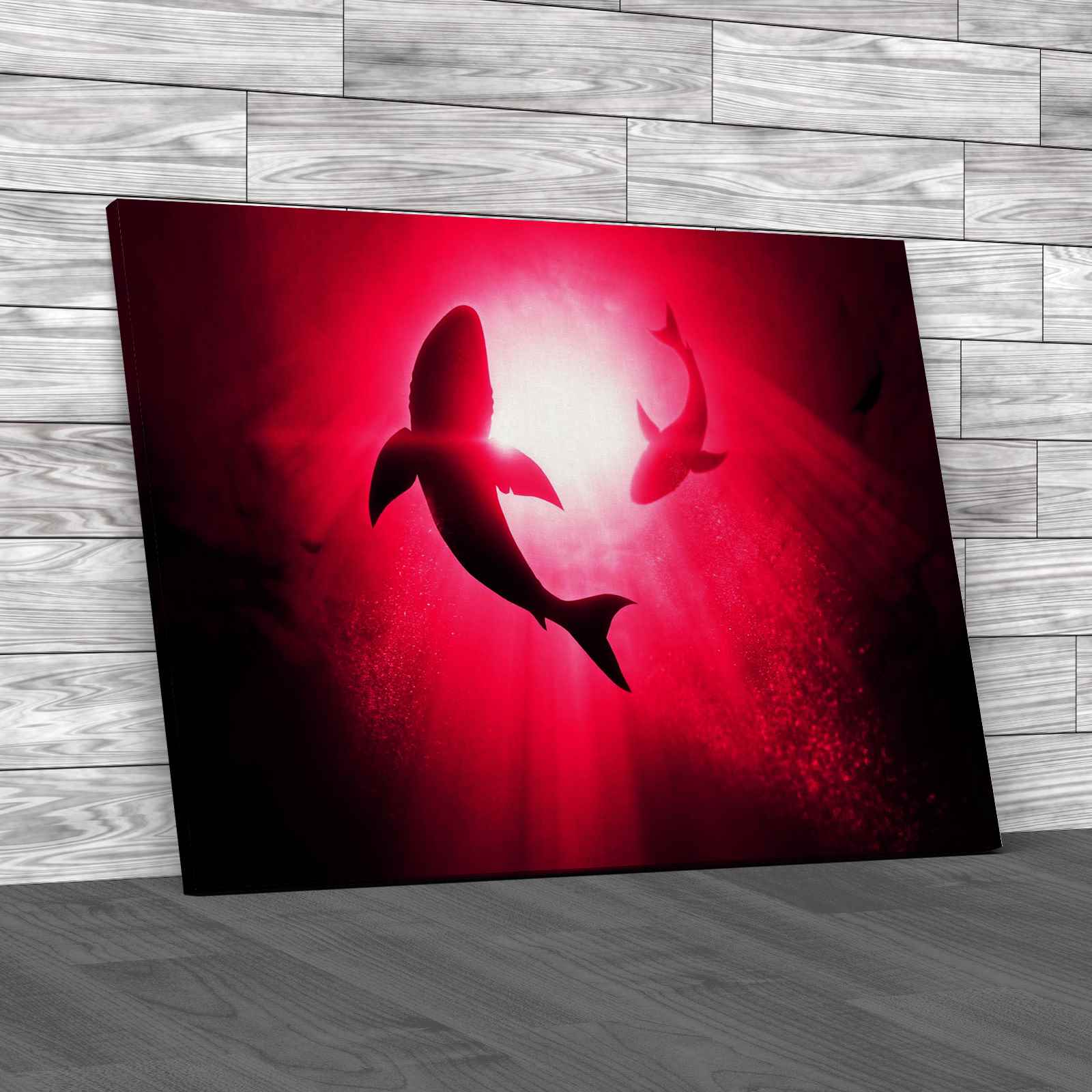 Great White Sharks Circling Canvas Print Large Picture Wall Art - Picture 9 of 12