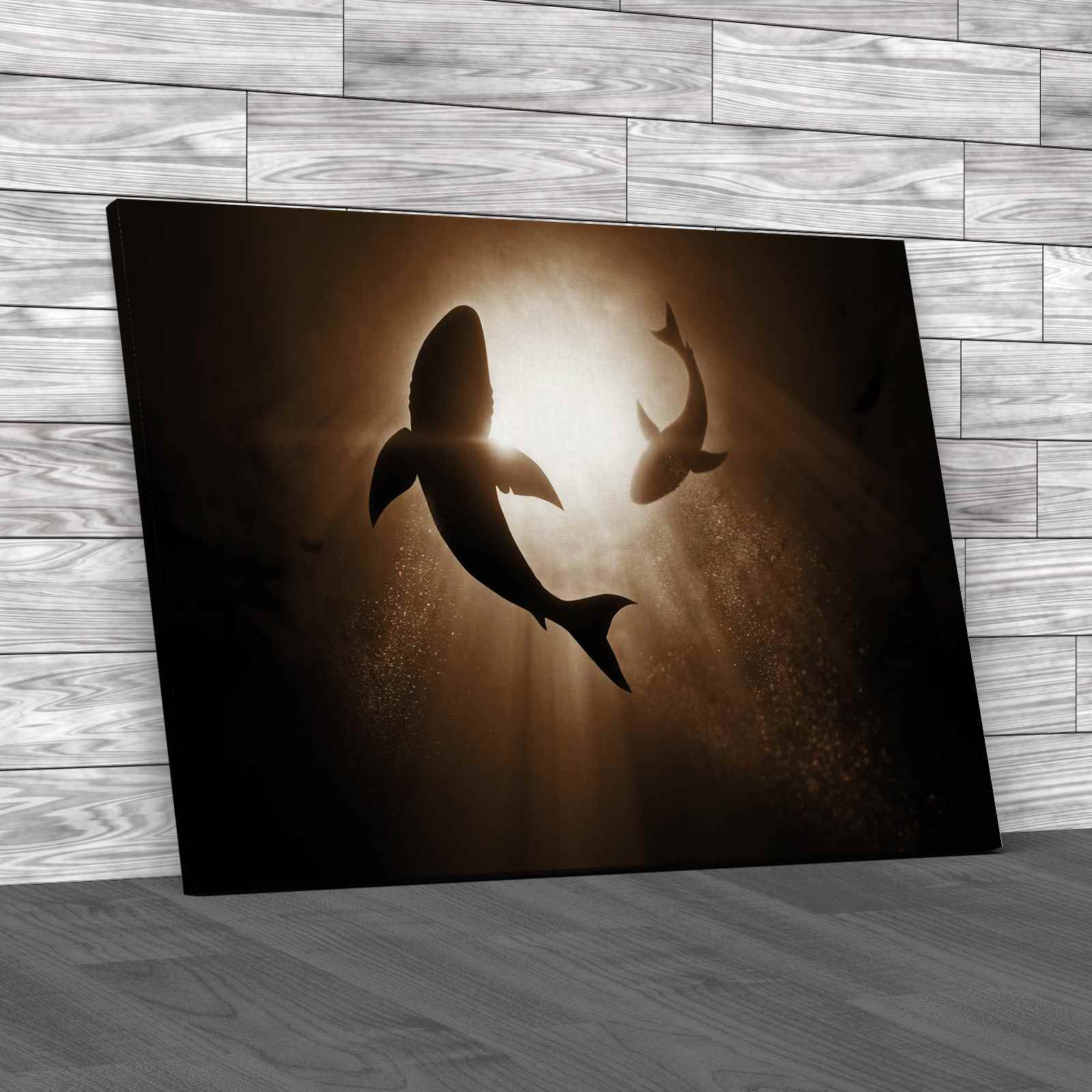 Great White Sharks Circling Canvas Print Large Picture Wall Art - Picture 12 of 12