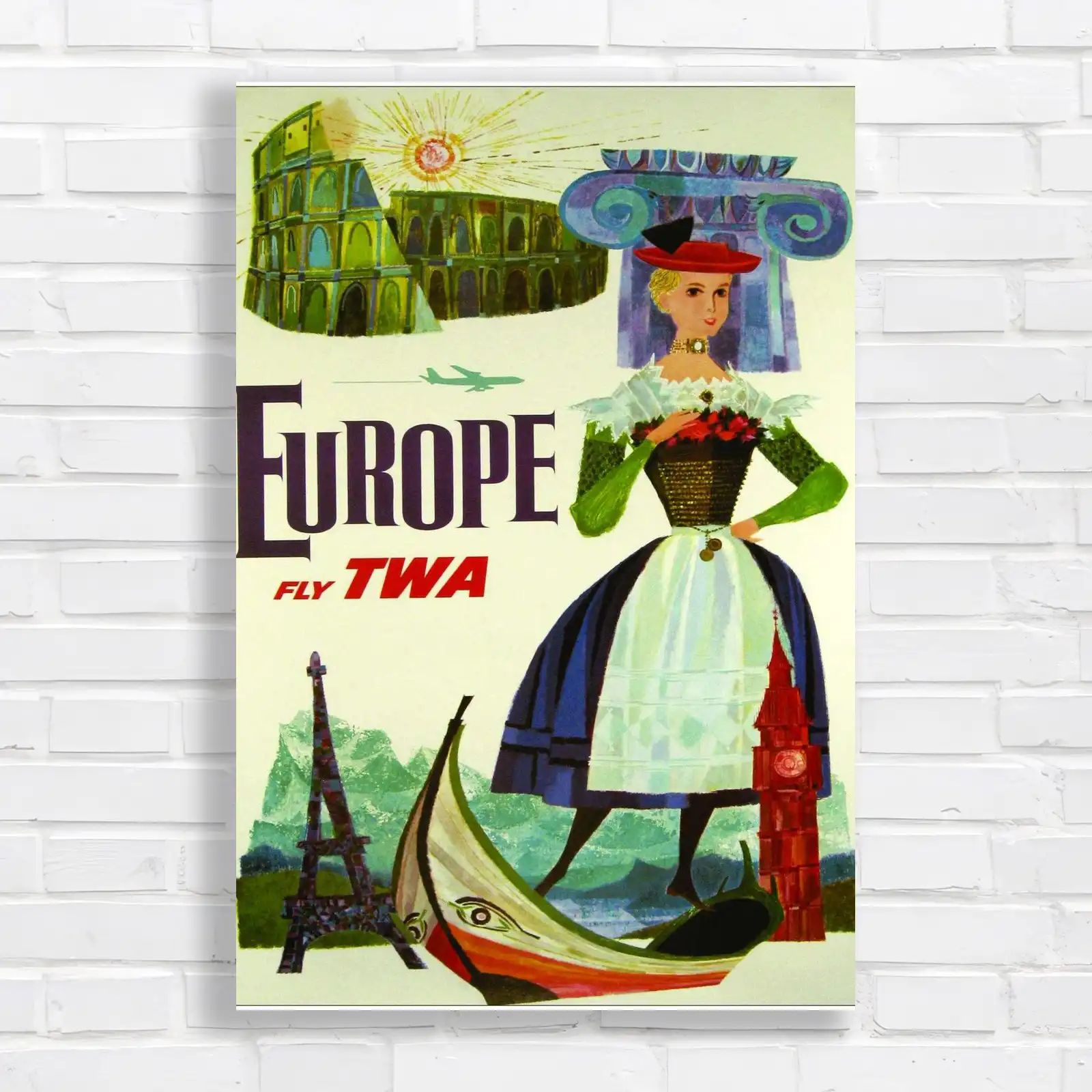Vibrant Retro Europe Travel Canvas Print Large Picture Wall Art