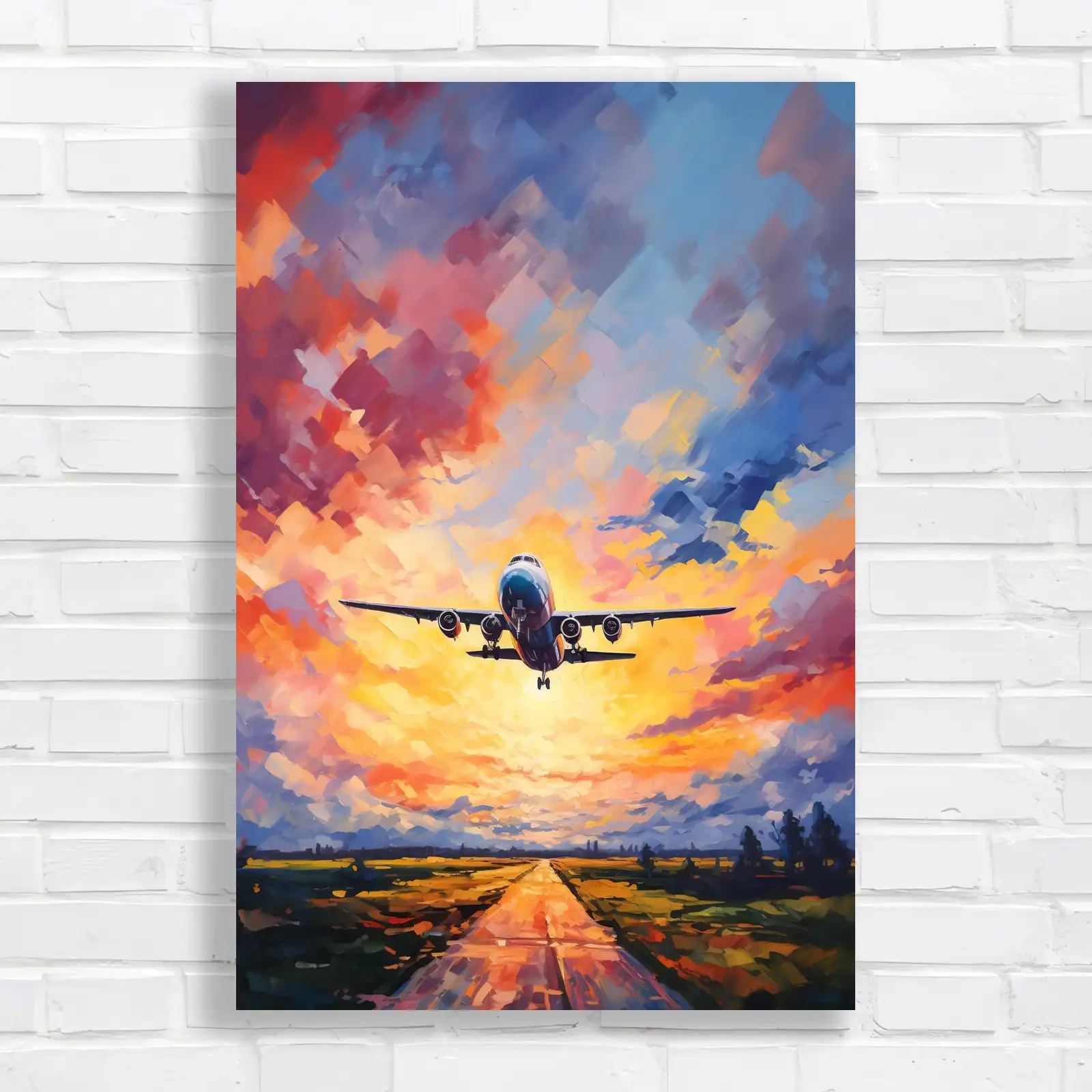 Vibrant Airplane Sunset Canvas Print Large Picture Wall Art