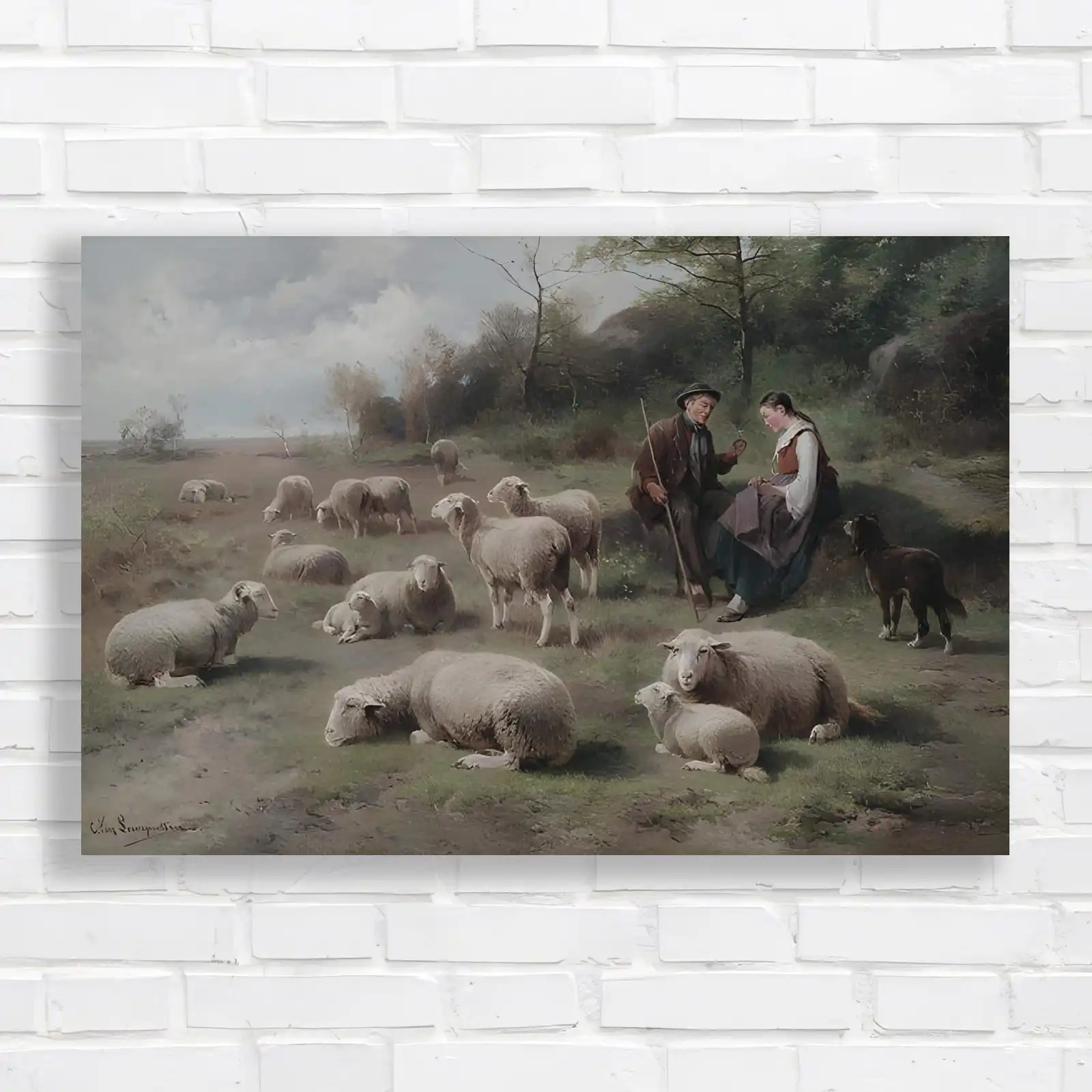 Rustic Pastoral Landscape with Sheep Canvas Print Large Picture Wall Art