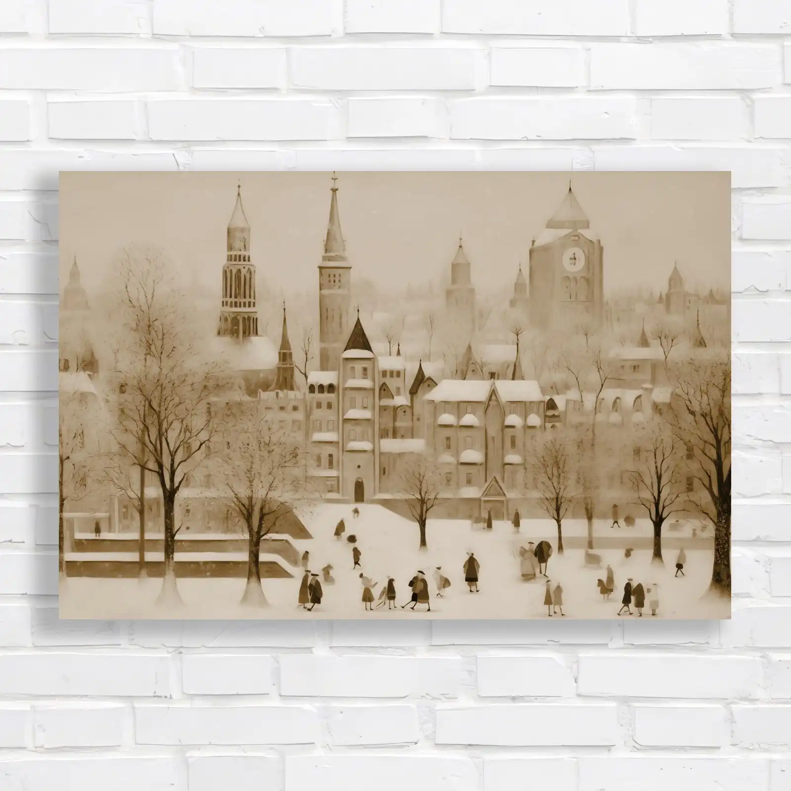 Cozy Winter Village Snowy Scene Canvas Print Large Picture Wall Art