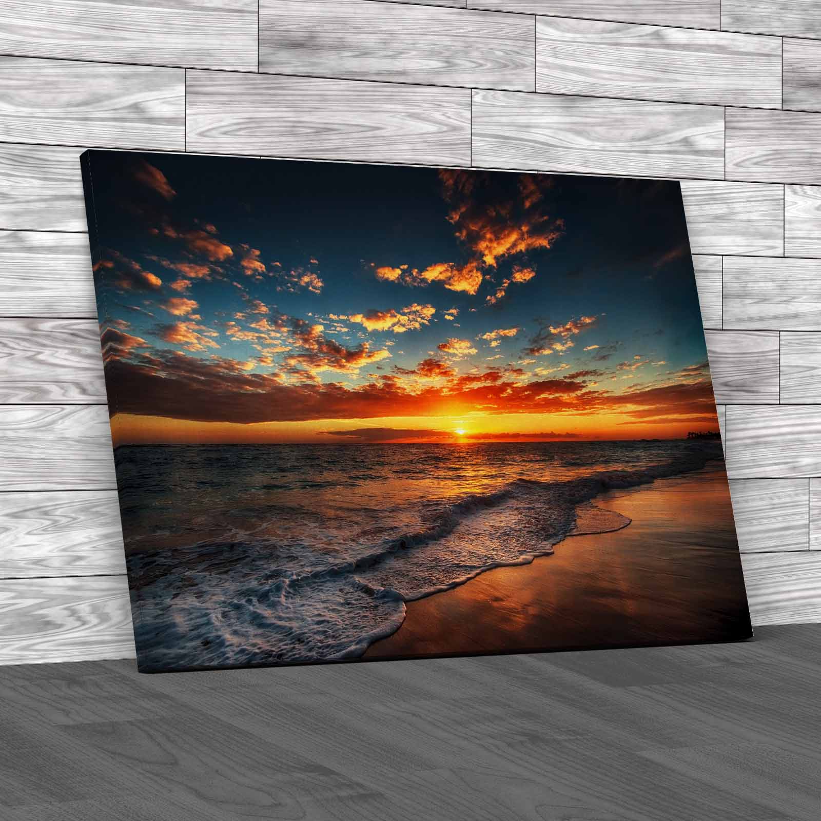 Sunset At Ocean And Beach Canvas Print Large Picture Wall Art eBay UK
