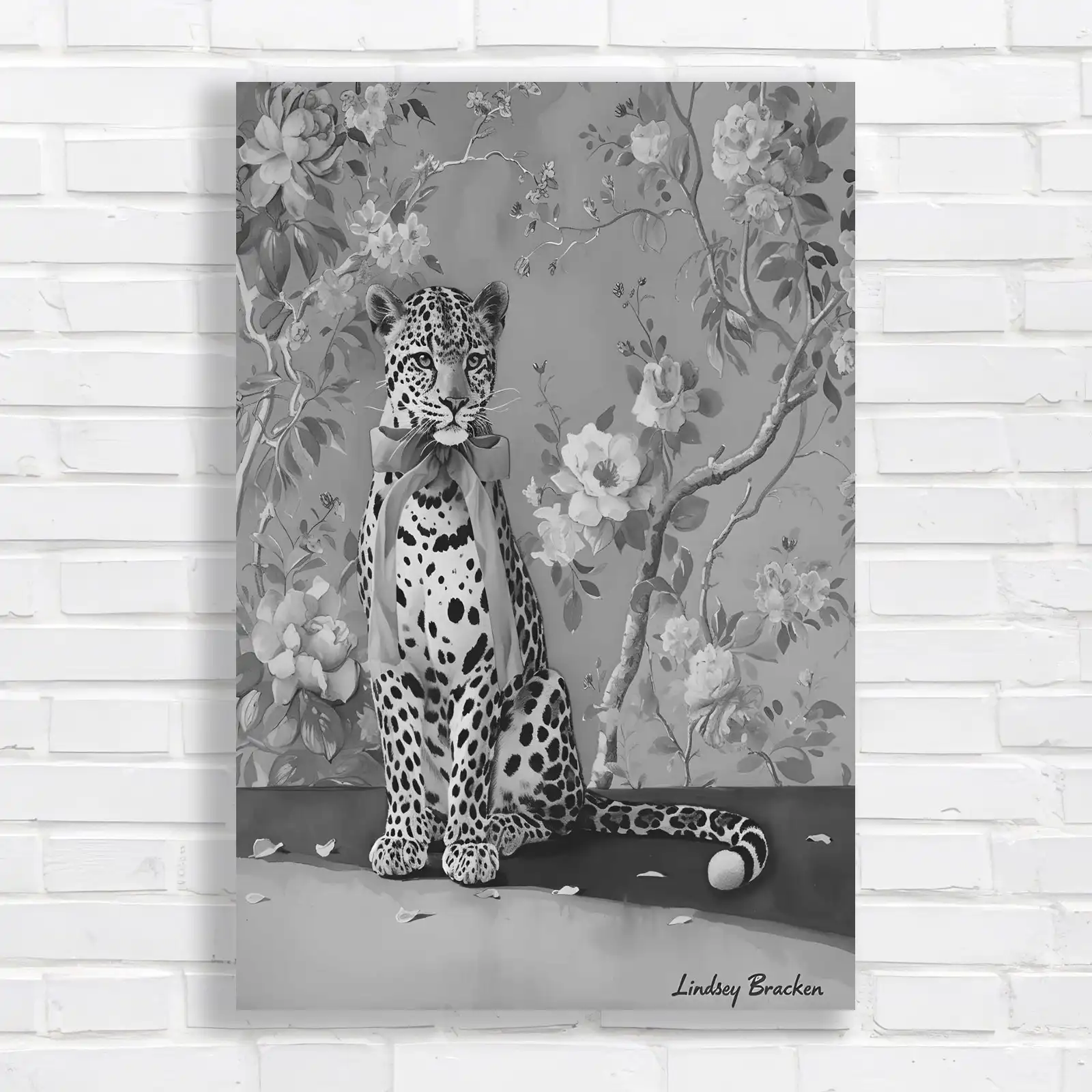 Elegant Leopard with Pink Bow Canvas Print Large Picture Wall Art