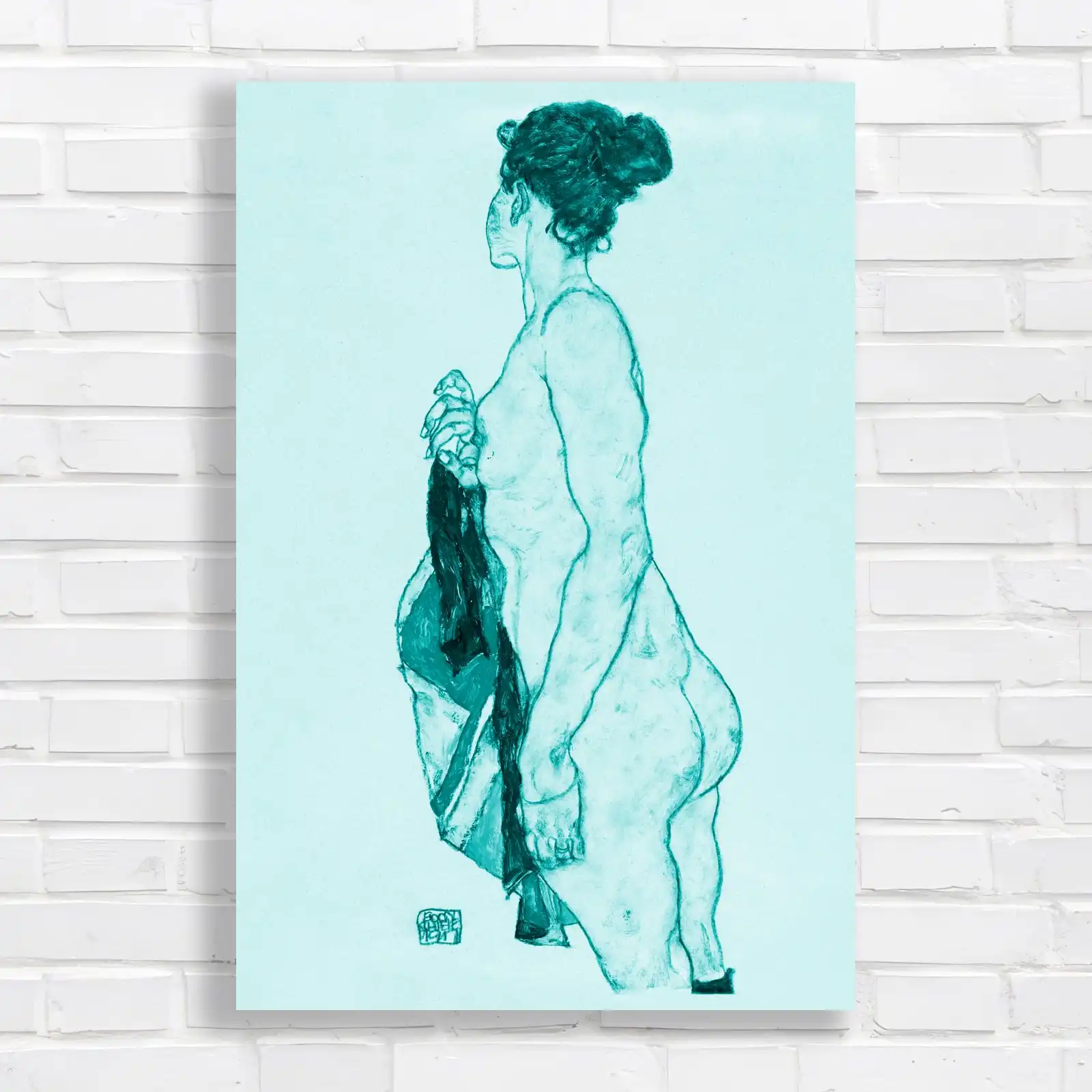 Standing Female Nude on Cream Canvas Print Large Picture Wall Art