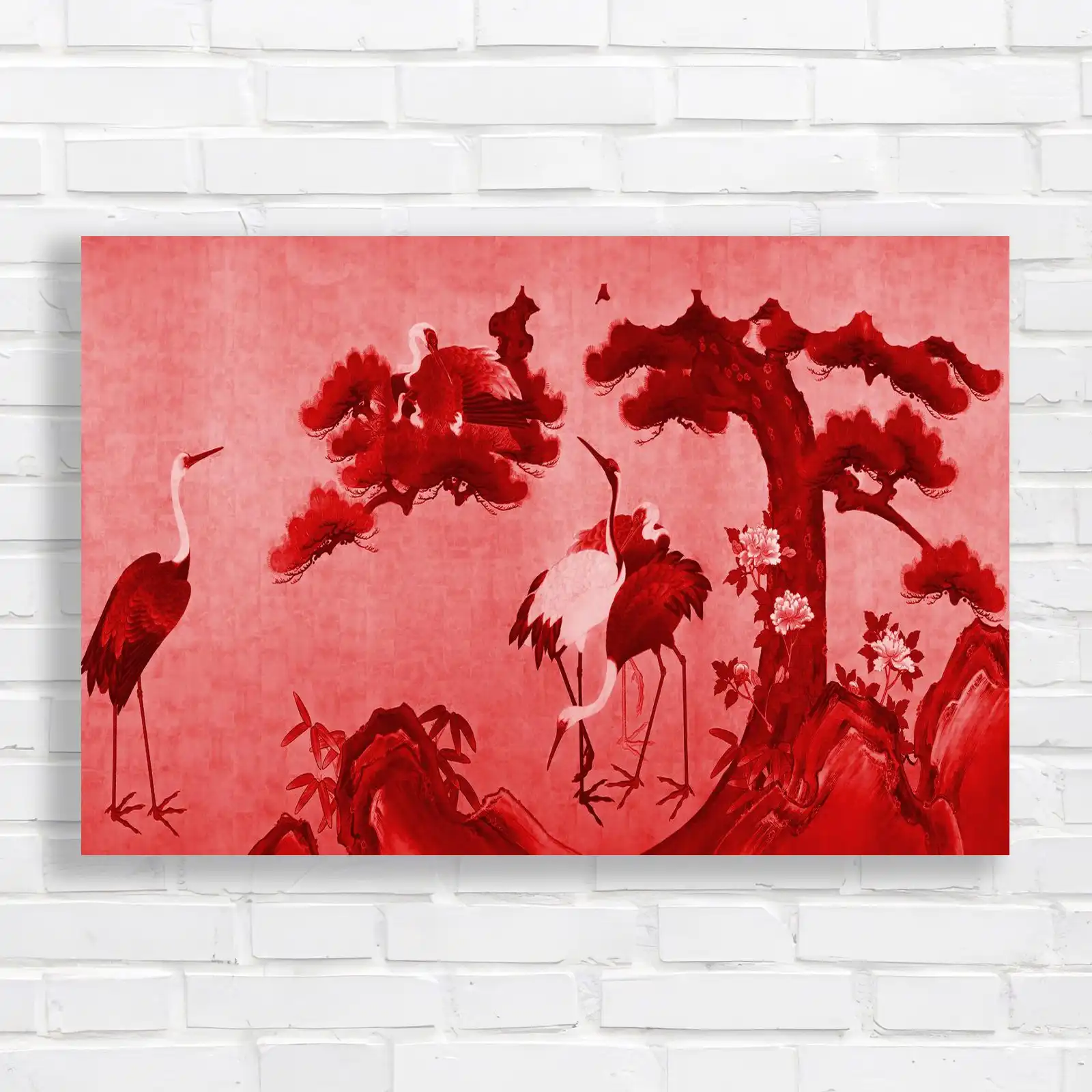 Japanese Cranes and Lotus Flowers Canvas Print Large Picture Wall Art ...
