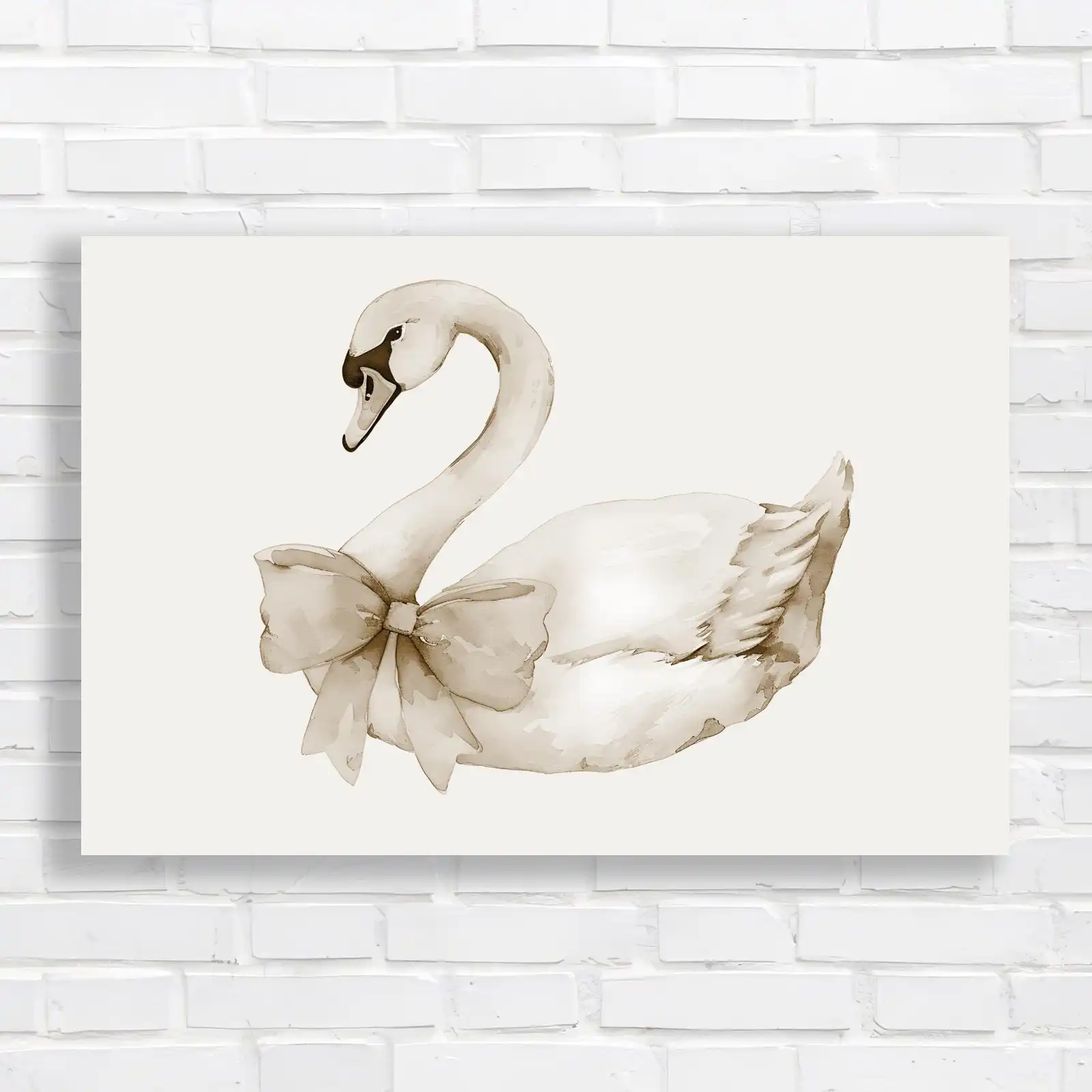 Elegant Swan with Pink Bow Canvas Print Large Picture Wall Art