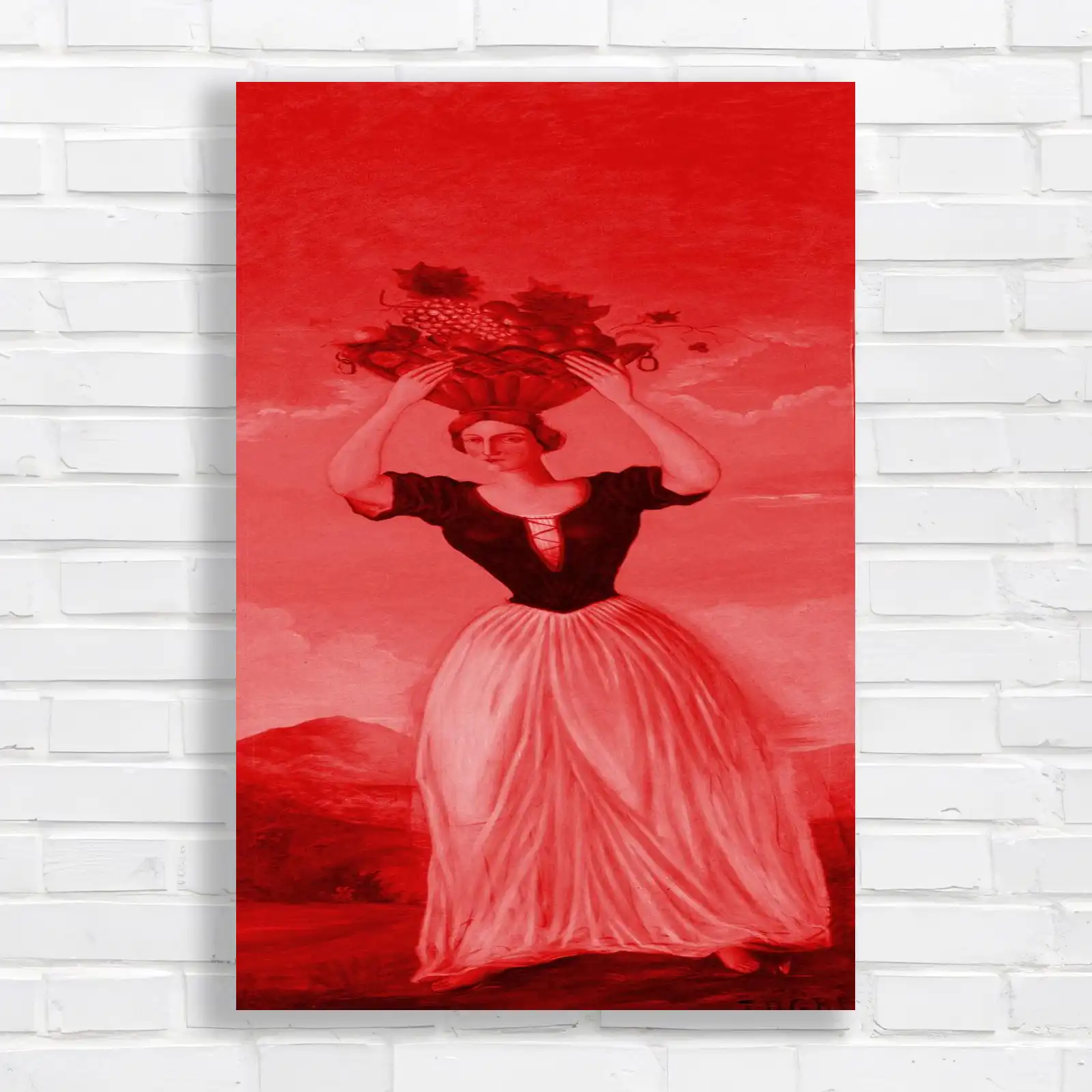 Elegant Woman Carrying Basket of Fruit Canvas Print Large Picture Wall Art