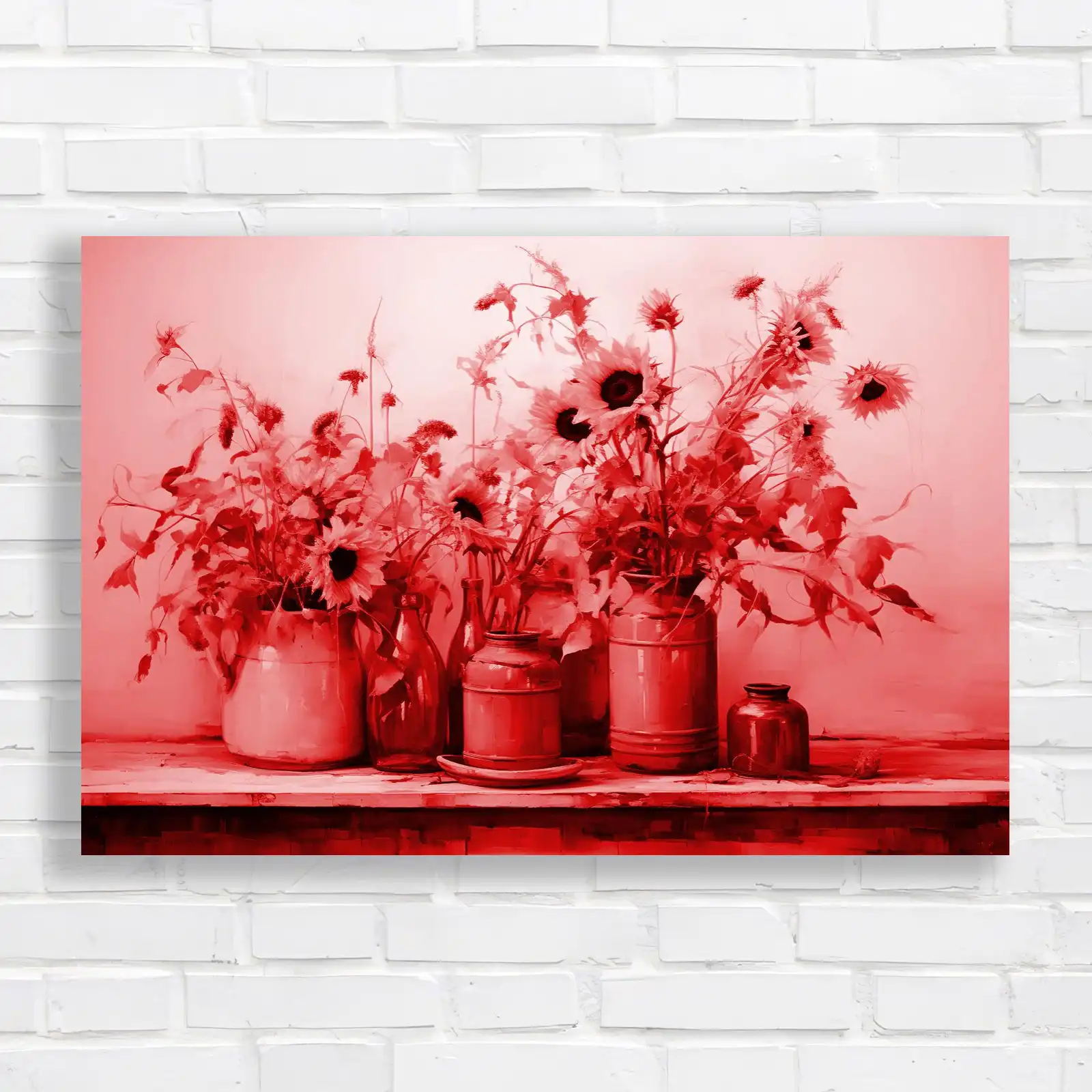 Sunflower Bouquet in Rustic Vases Canvas Print Large Picture Wall Art