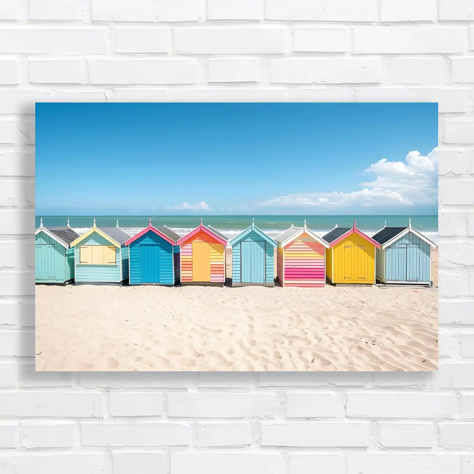 Vibrant Beach Huts Canvas Print Large Picture Wall Art