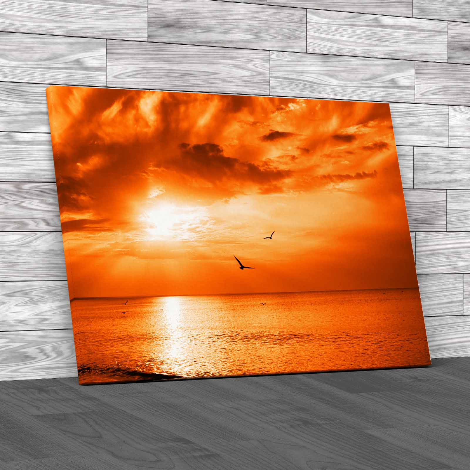 Early Morning Sunrise Over The Sea With Birds Canvas Print Large Picture Wall - Picture 11 of 12