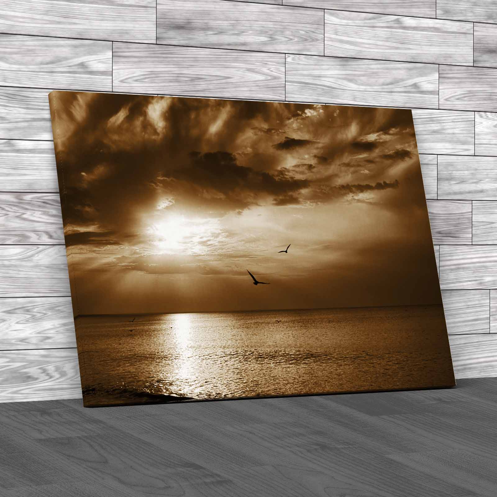 Early Morning Sunrise Over The Sea With Birds Canvas Print Large Picture Wall - Picture 12 of 12