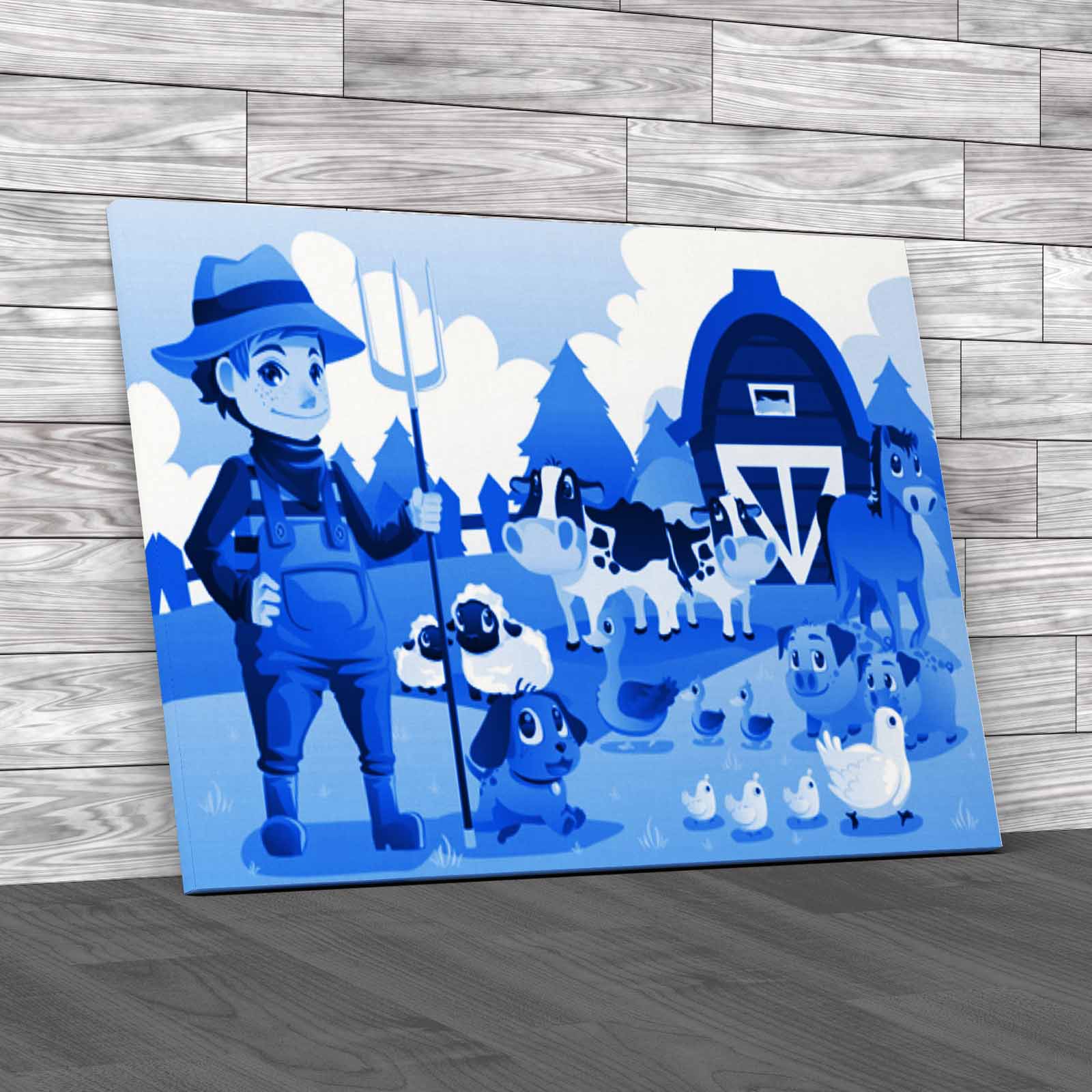 Farmer At His Farm With A Bunch Of Farm Animals Canvas Print Large Picture Wall - Picture 5 of 12