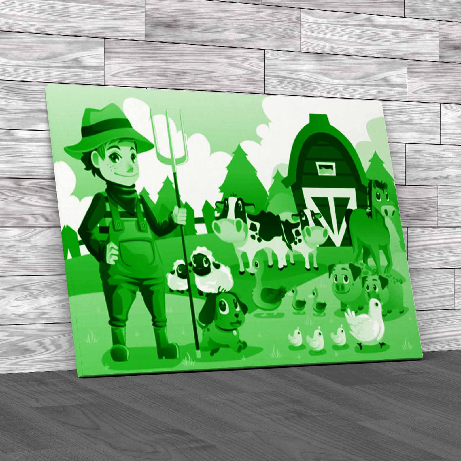 Farmer At His Farm With A Bunch Of Farm Animals Canvas Print Large Picture Wall - Picture 7 of 12