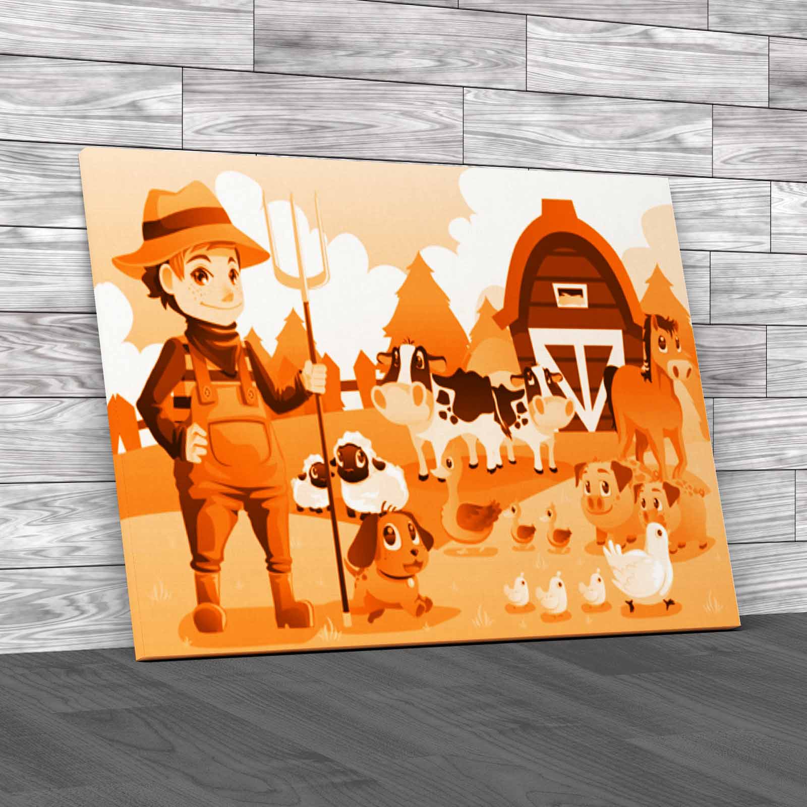Farmer At His Farm With A Bunch Of Farm Animals Canvas Print Large Picture Wall - Picture 11 of 12