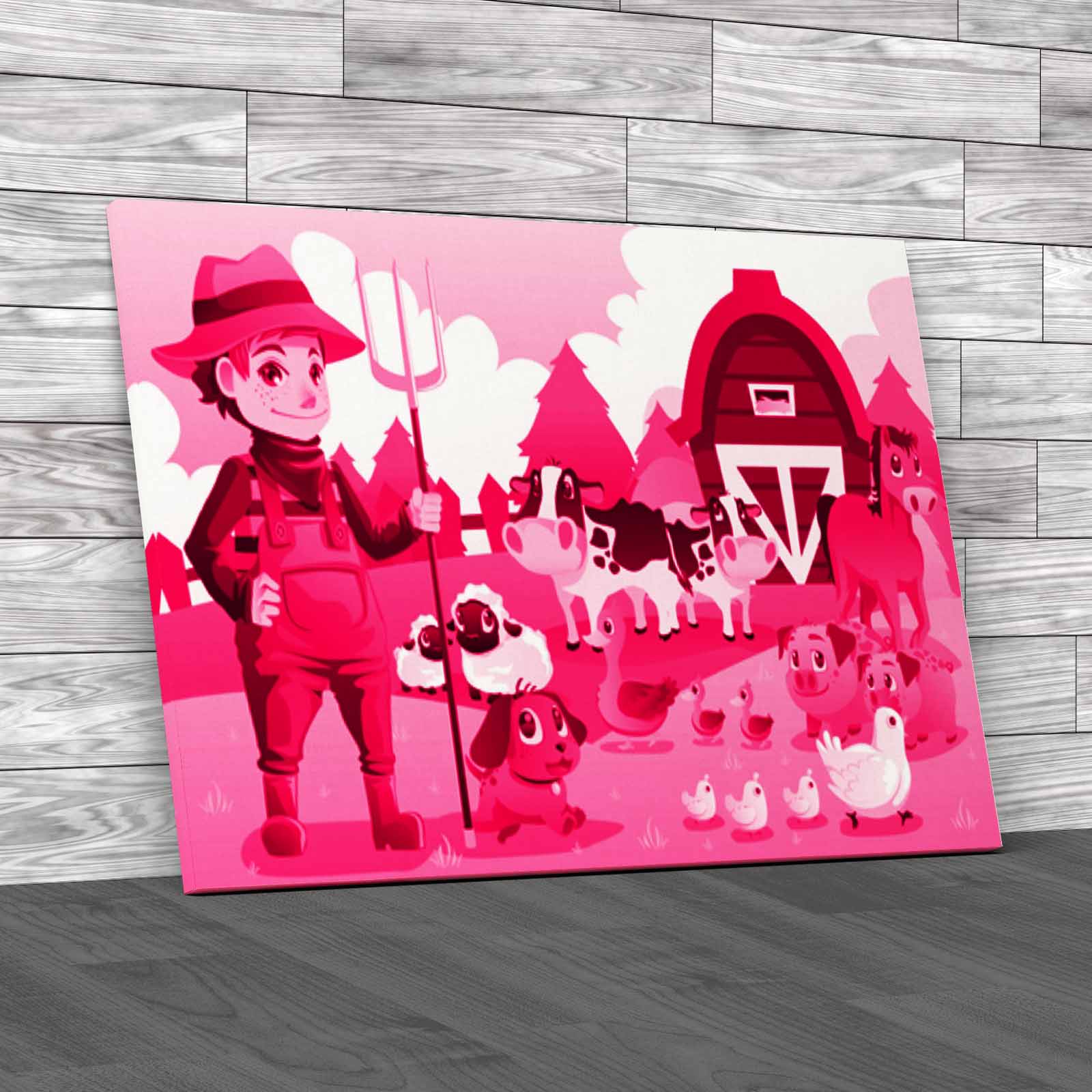 Farmer At His Farm With A Bunch Of Farm Animals Canvas Print Large Picture Wall - Picture 9 of 12