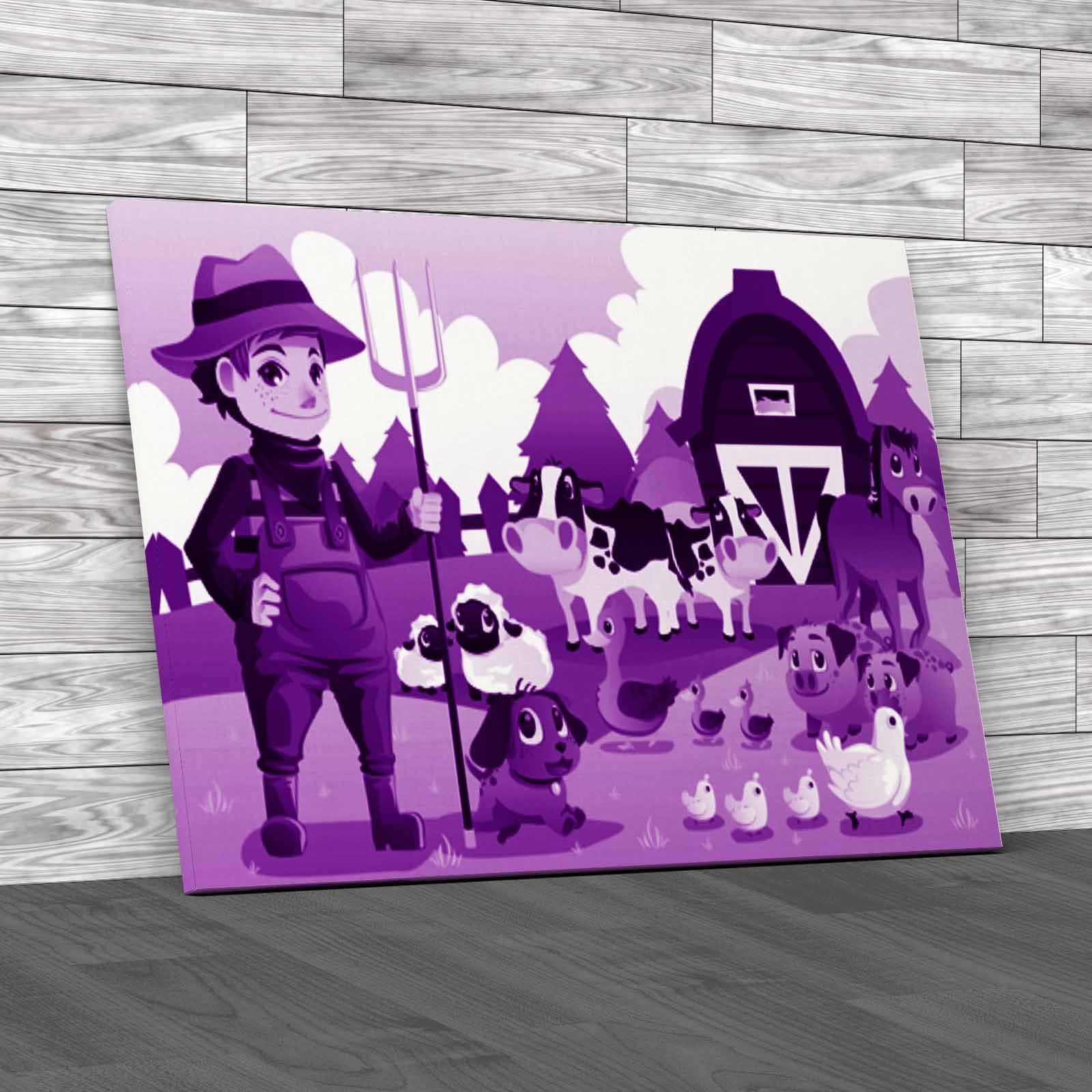 Farmer At His Farm With A Bunch Of Farm Animals Canvas Print Large Picture Wall - Picture 8 of 12