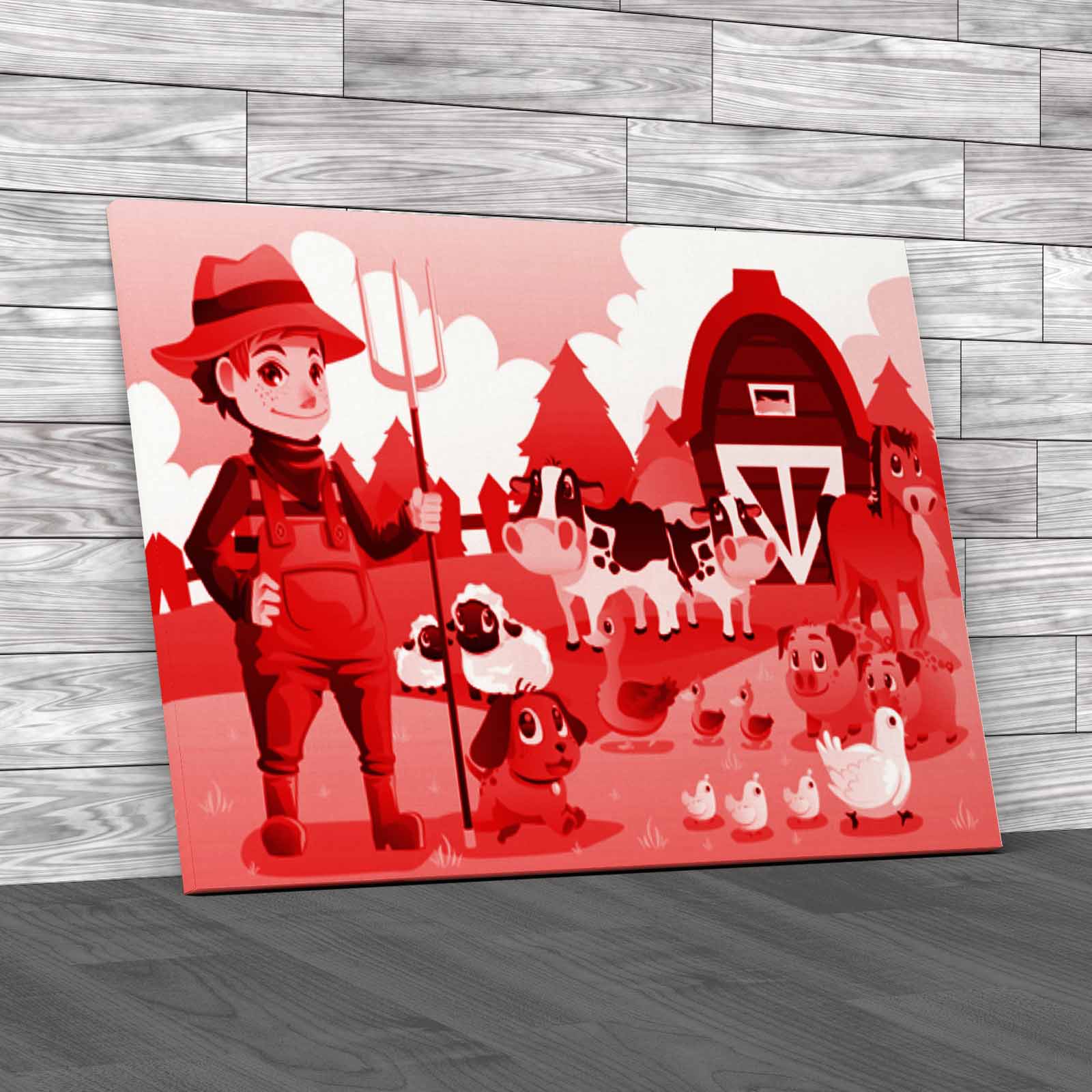Farmer At His Farm With A Bunch Of Farm Animals Canvas Print Large Picture Wall - Picture 4 of 12