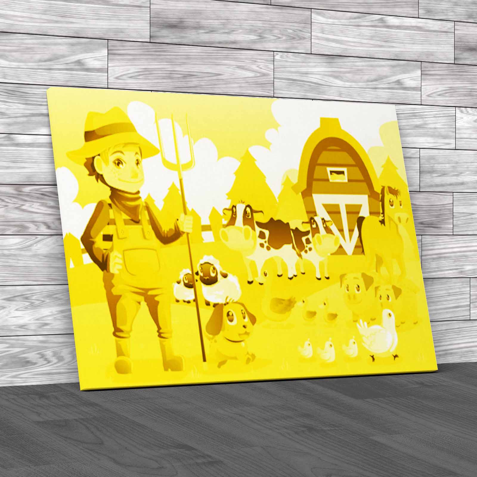 Farmer At His Farm With A Bunch Of Farm Animals Canvas Print Large Picture Wall - Picture 10 of 12