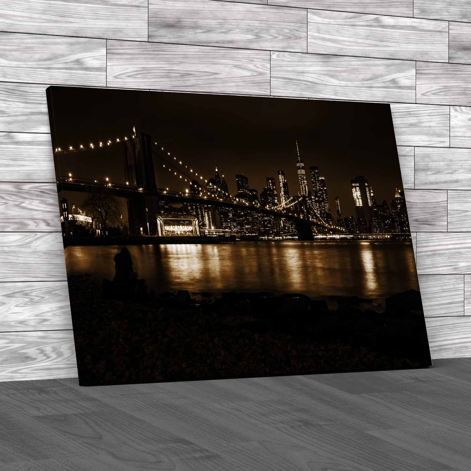 Captivating Night View Of Brooklyn Bridge In New Canvas Print Large Picture