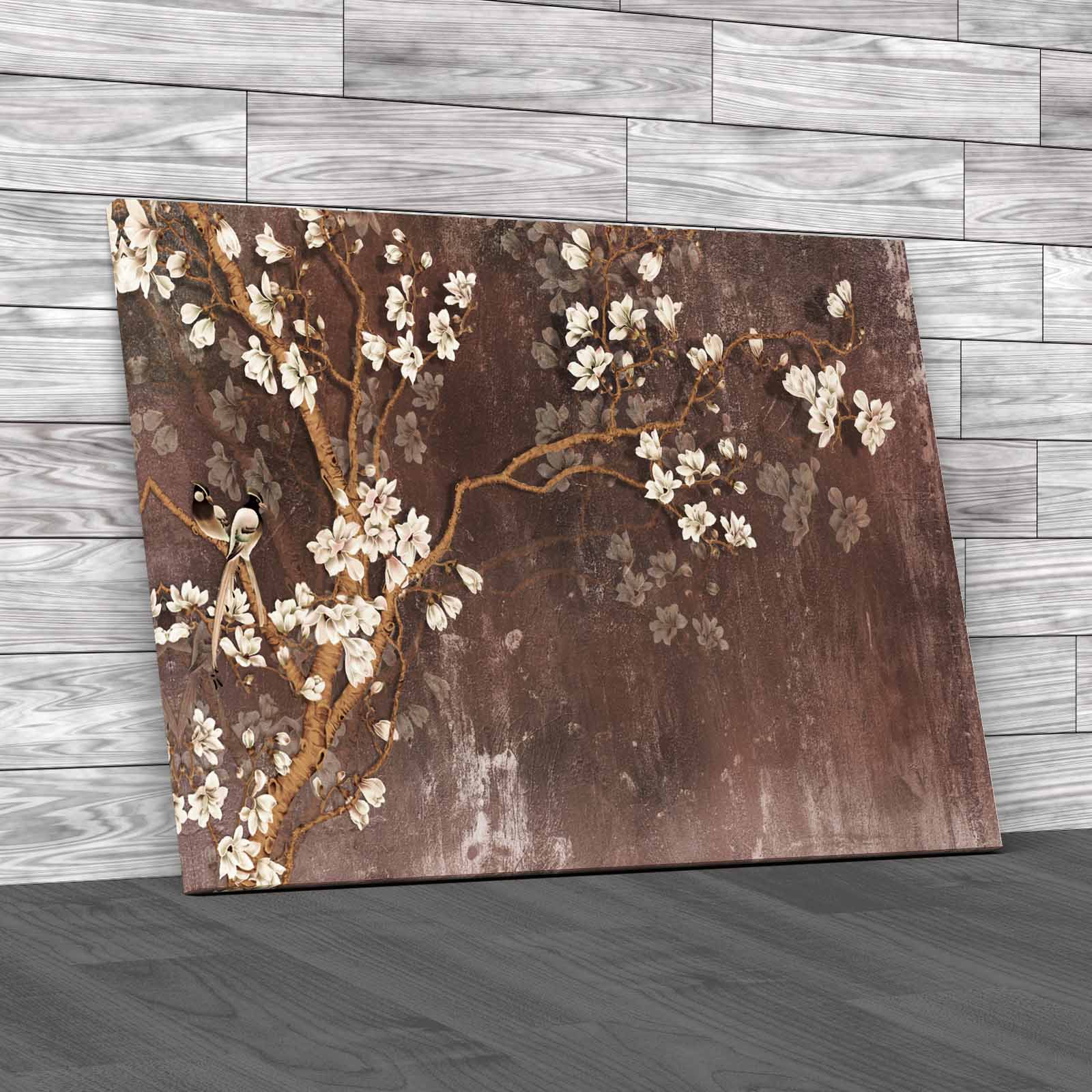 Abstract Blossom Tree With Birds Beautiful Dark Canvas Print Large Picture Wall - Picture 2 of 12