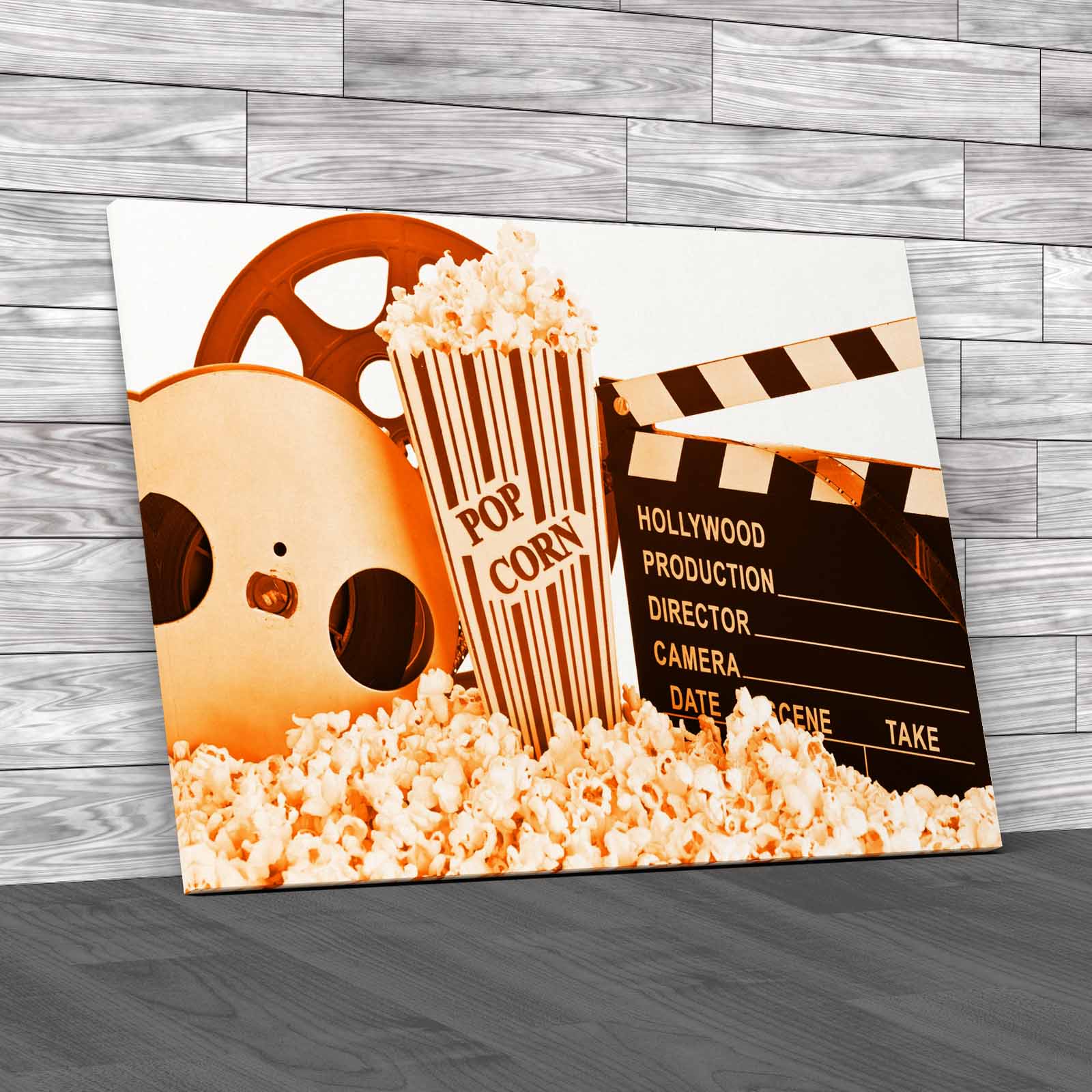 Movie Clapper Board Film Reel Popcorn Cinema Canvas Print Large Picture Wall  Art