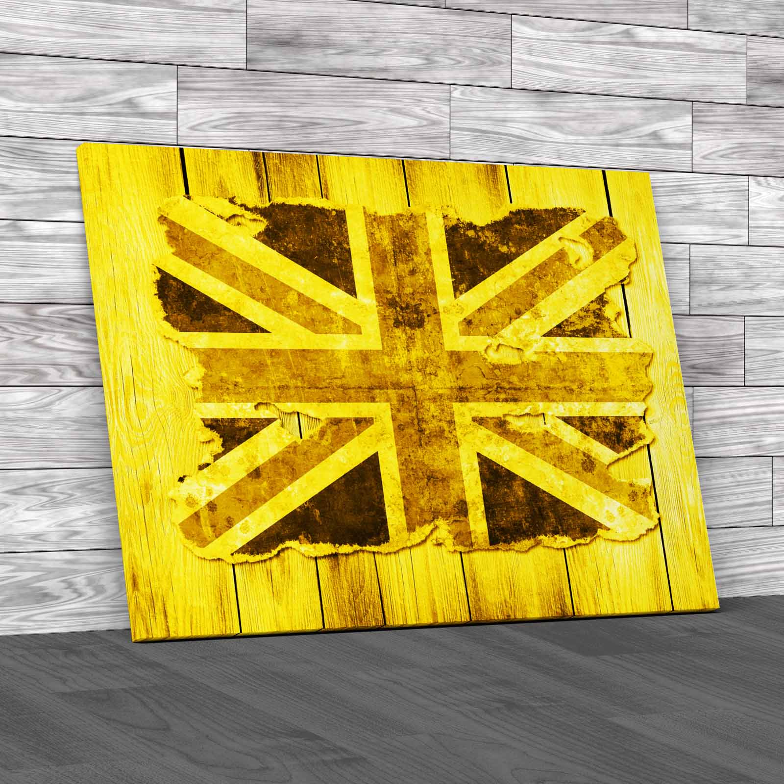 Vintage English Flag On Wooden Board Union Jack Canvas Print Large Picture Wall