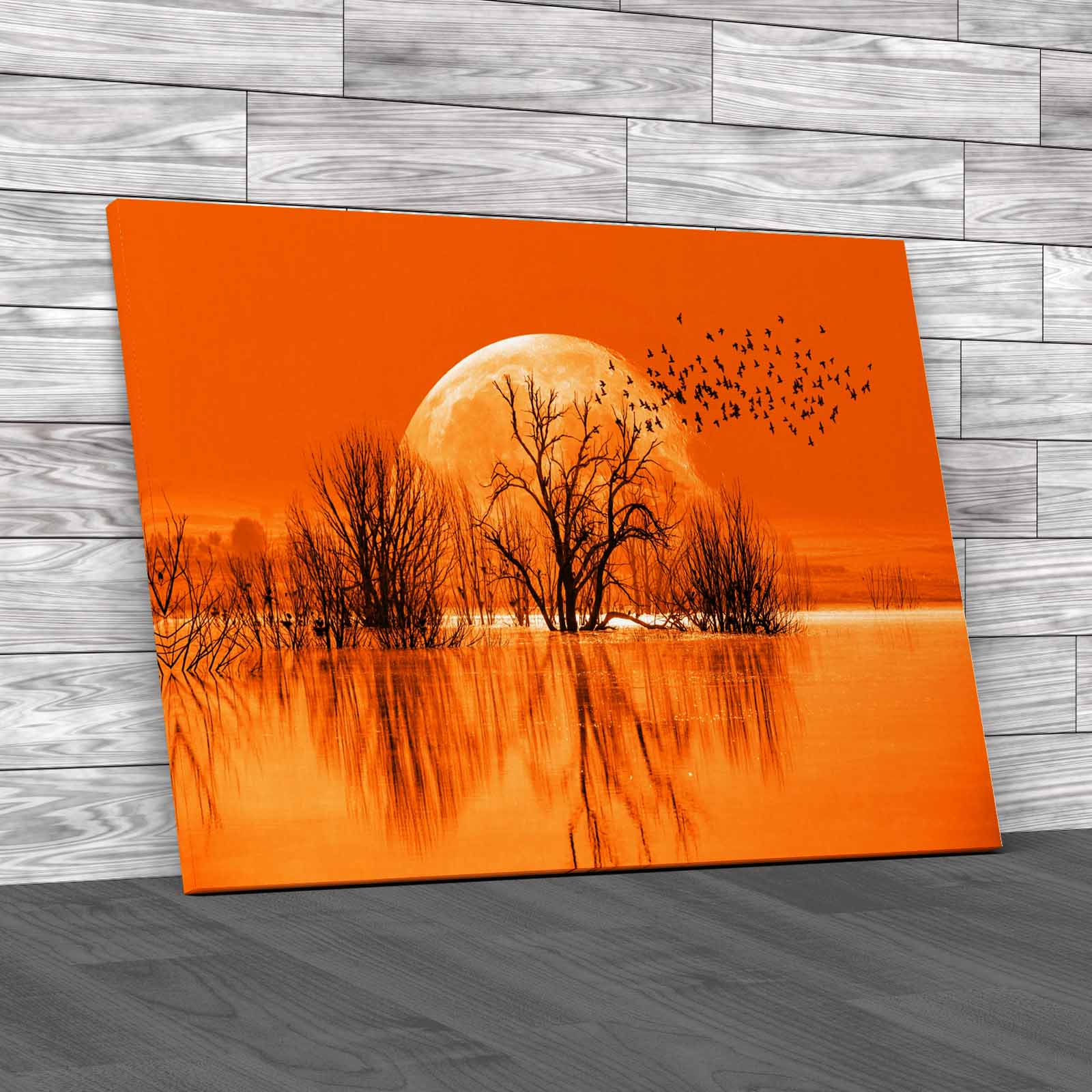 Silhouette Birds Full Moon Lone Dead Tree Nasa Canvas Print Large Picture Wall - Picture 11 of 12