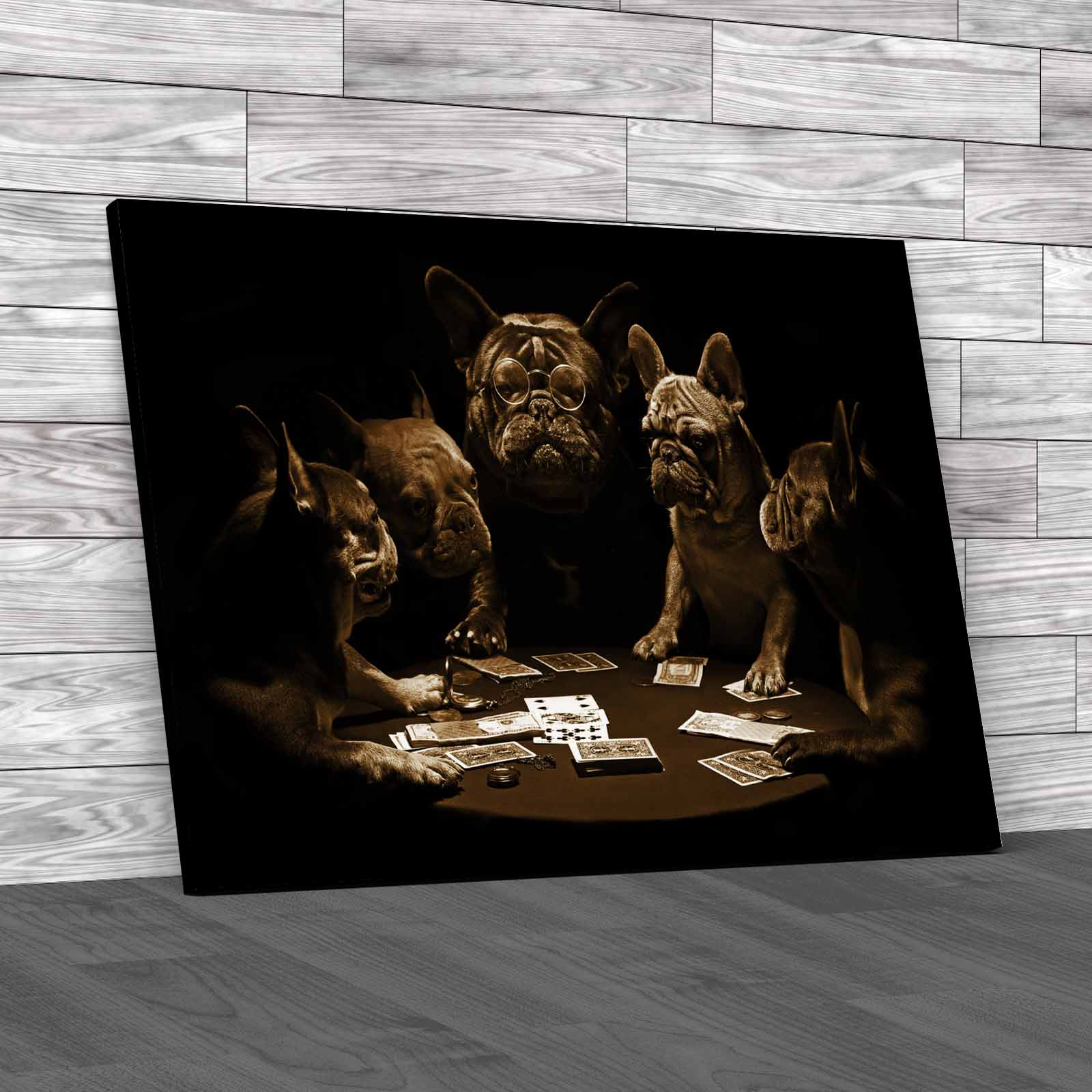 French Bulldogs Playing Cards Funky Animal Poker Canvas Print Large Picture