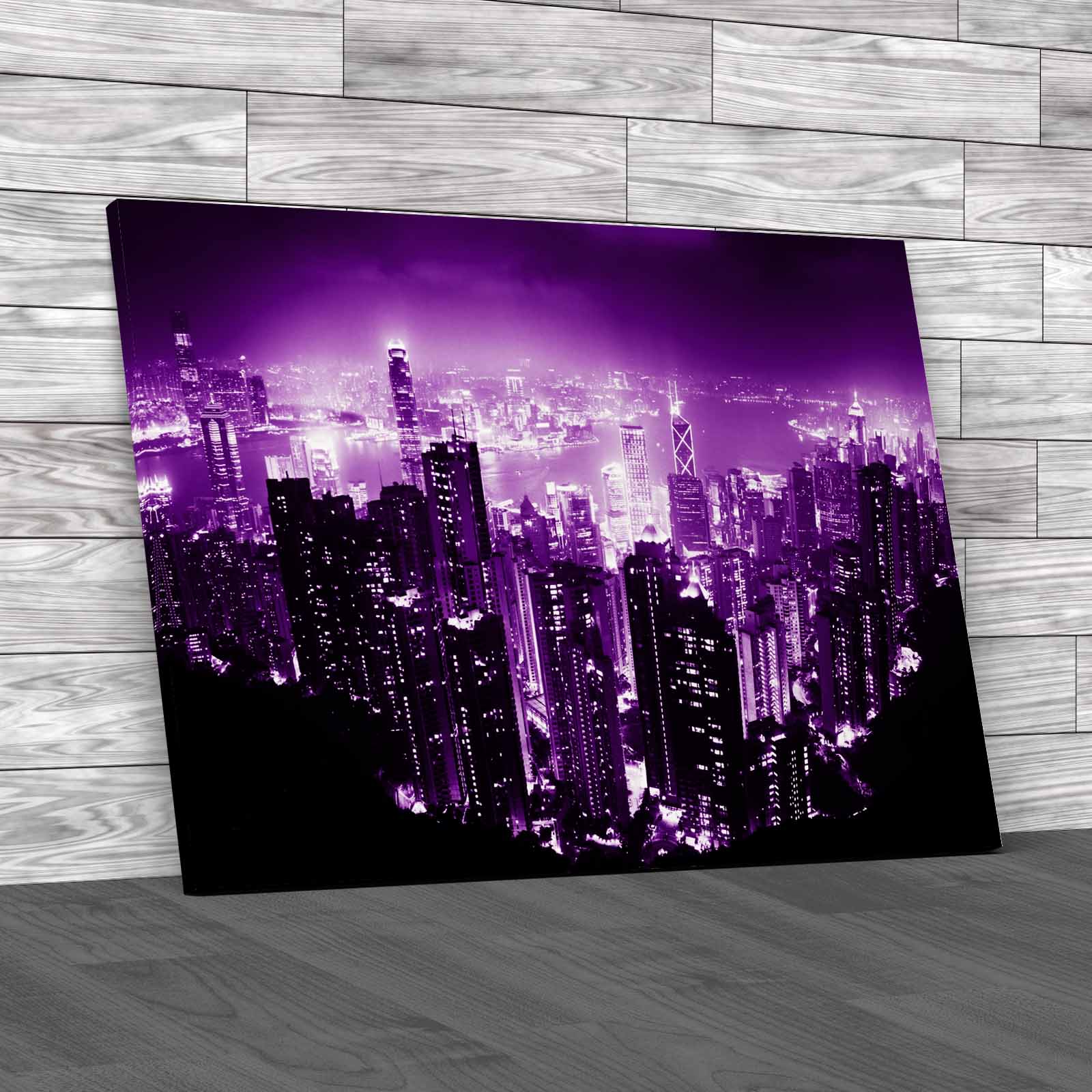 Stunning Hong Kong City Skyline At Night Canvas Print Large Picture