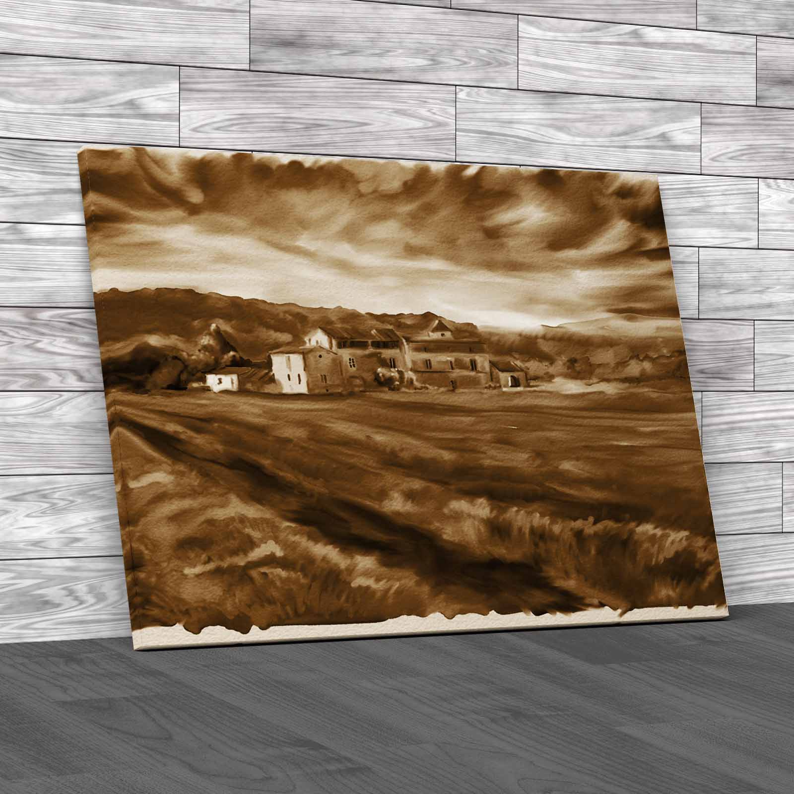 Provence Watercolor Field Lavanta Tarlas Canvas Print Large Picture Wall Art