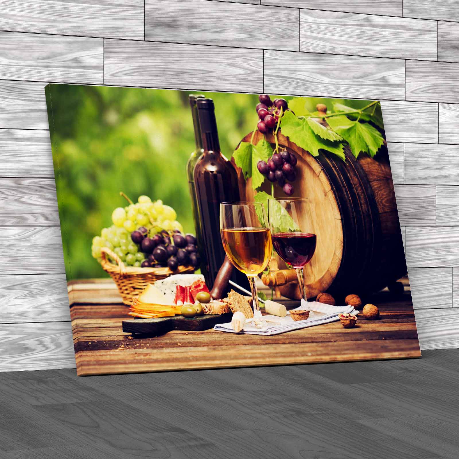 Glasses Grapes Delicious Wine And Cheese Canvas Print Large Picture Wall Art