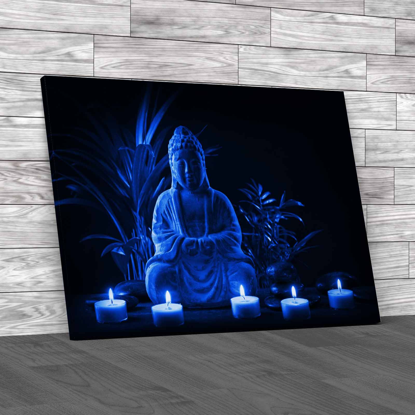 Zen Stone Buddha Statue Serene Candlelit Ethnic Canvas Print Large Picture Wall - Picture 5 of 12