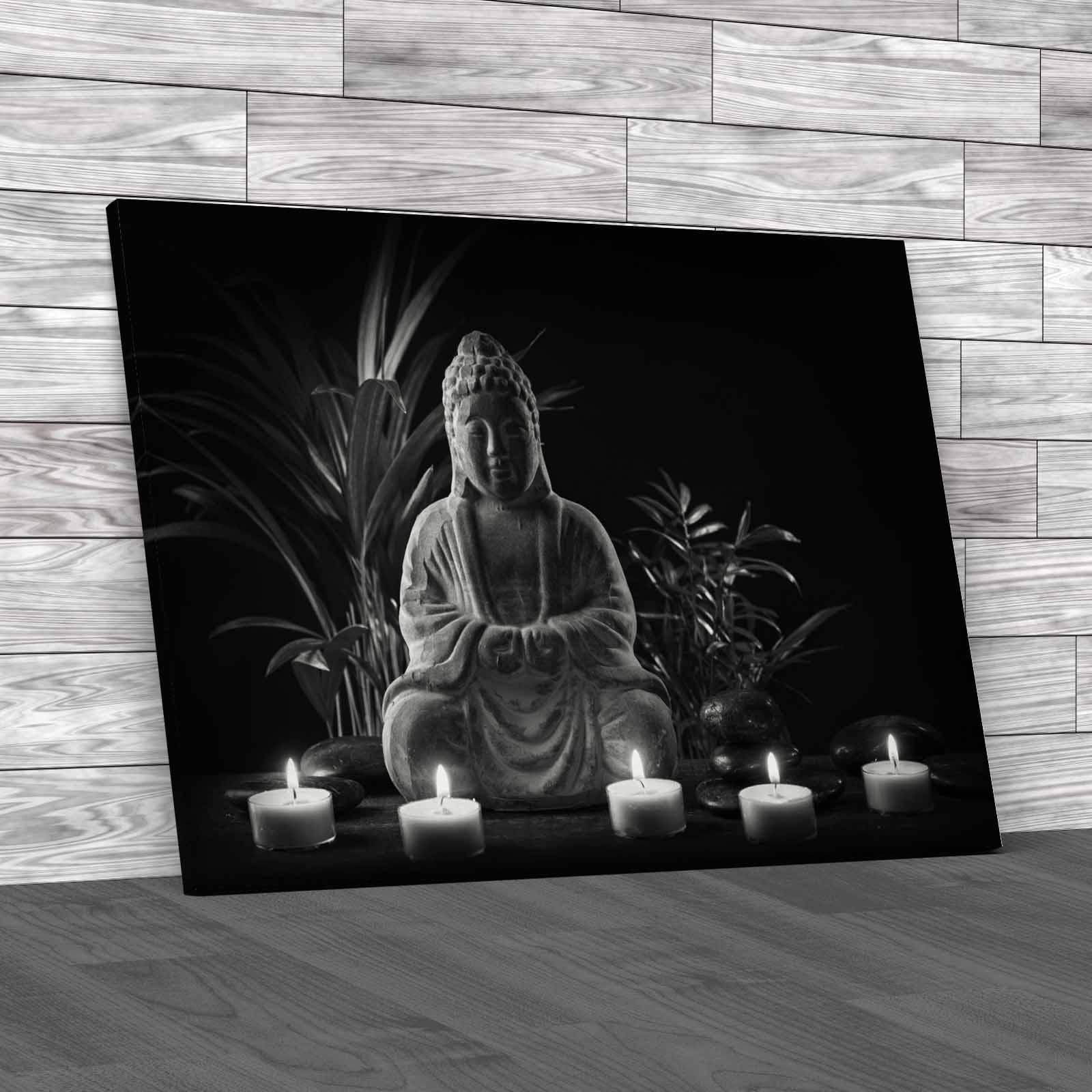 Zen Stone Buddha Statue Serene Candlelit Ethnic Canvas Print Large Picture Wall - Picture 3 of 12