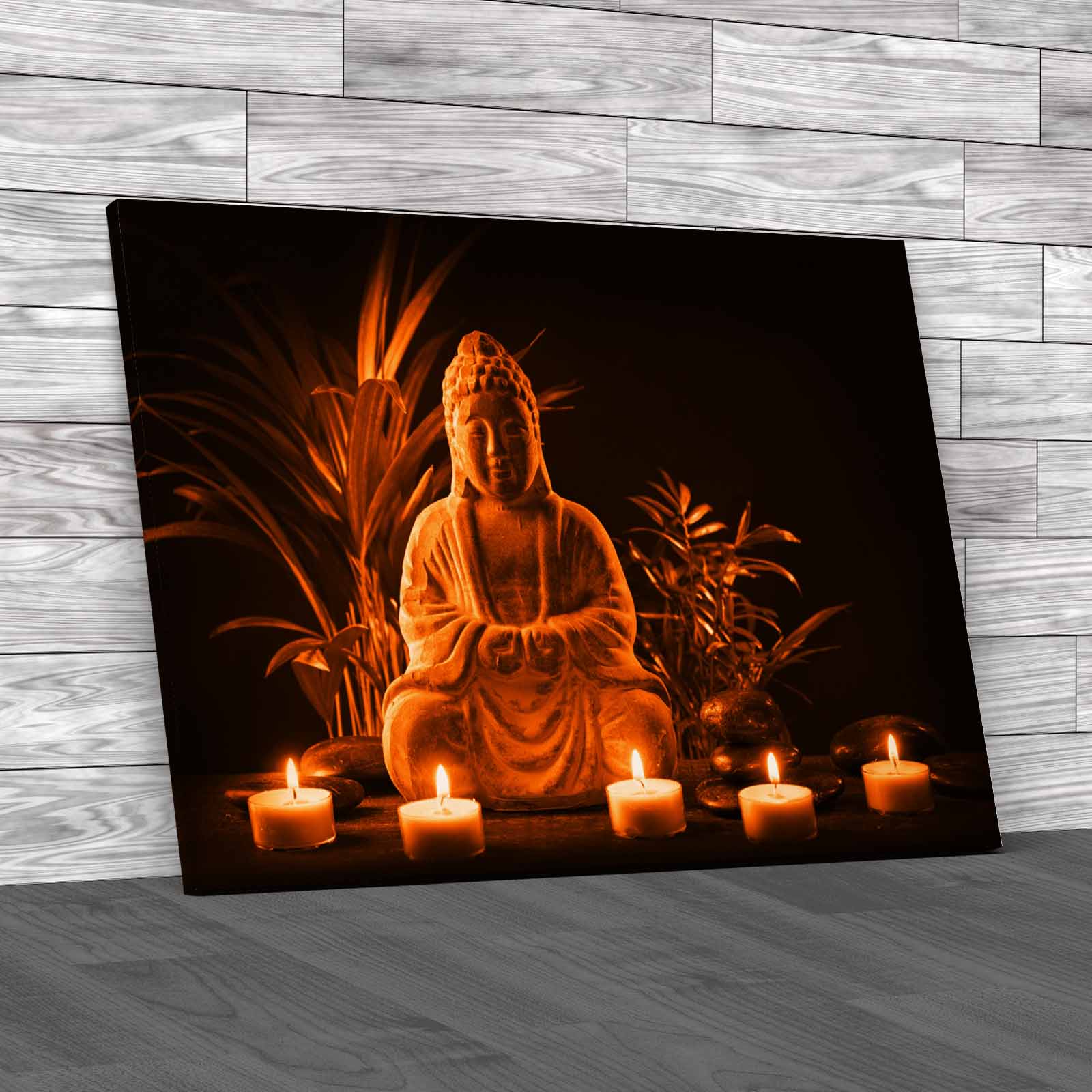 Zen Stone Buddha Statue Serene Candlelit Ethnic Canvas Print Large Picture Wall - Picture 11 of 12