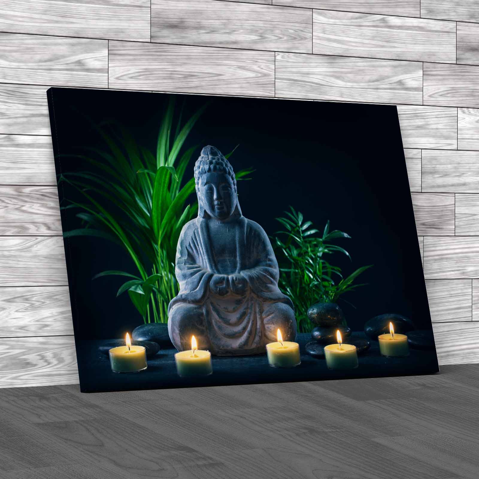 Zen Stone Buddha Statue Serene Candlelit Ethnic Canvas Print Large Picture Wall - Picture 2 of 12