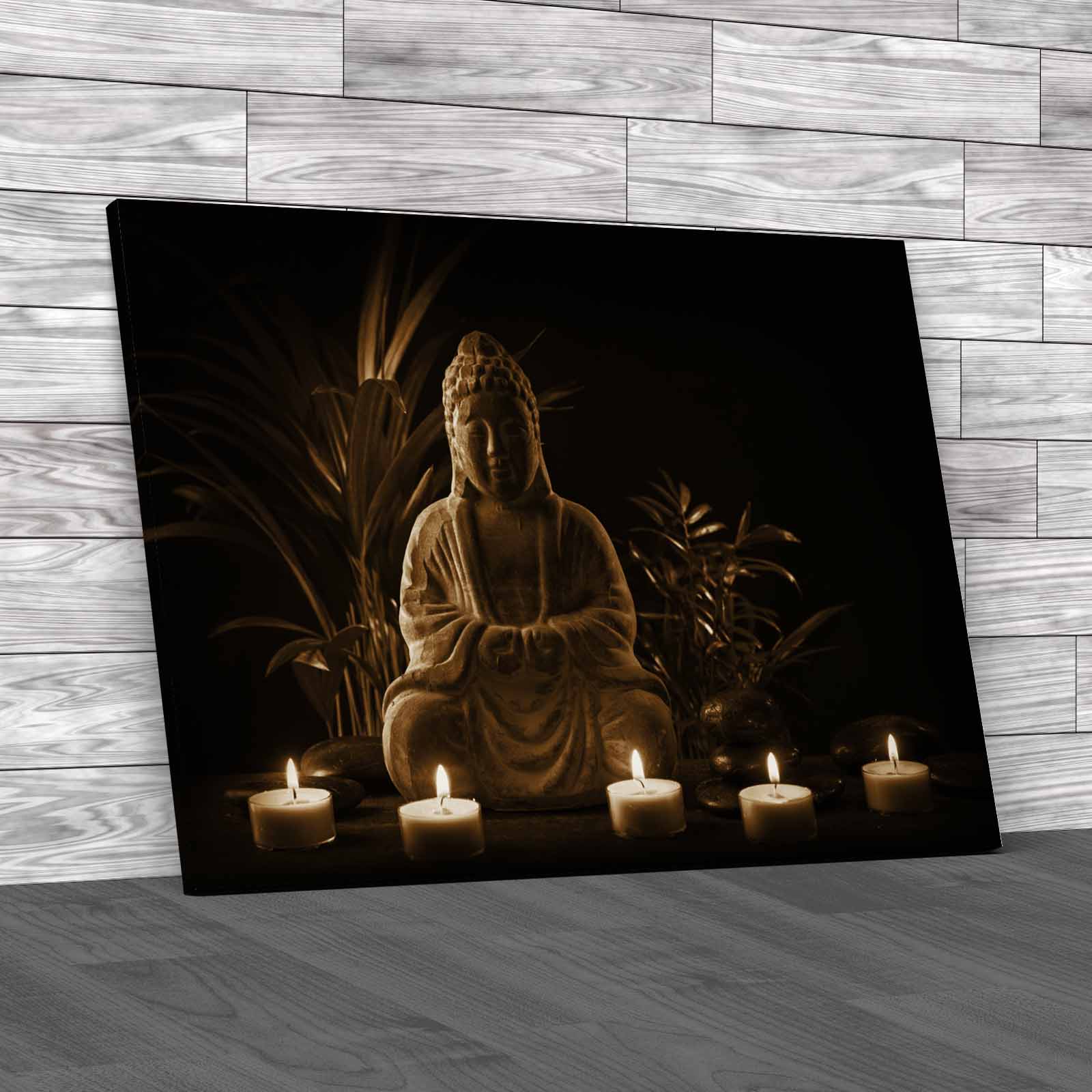 Zen Stone Buddha Statue Serene Candlelit Ethnic Canvas Print Large Picture Wall - Picture 12 of 12