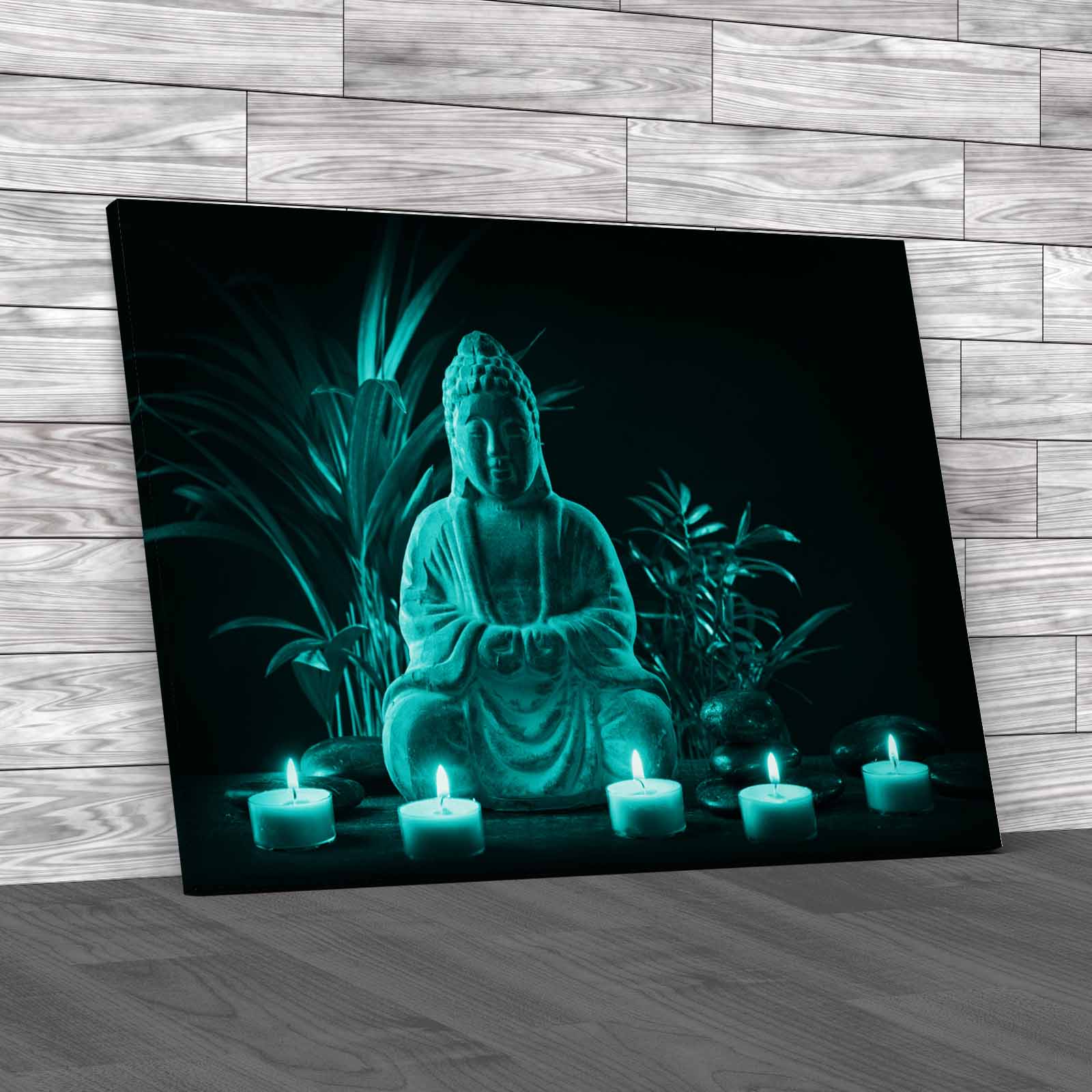 Zen Stone Buddha Statue Serene Candlelit Ethnic Canvas Print Large Picture Wall - Picture 6 of 12