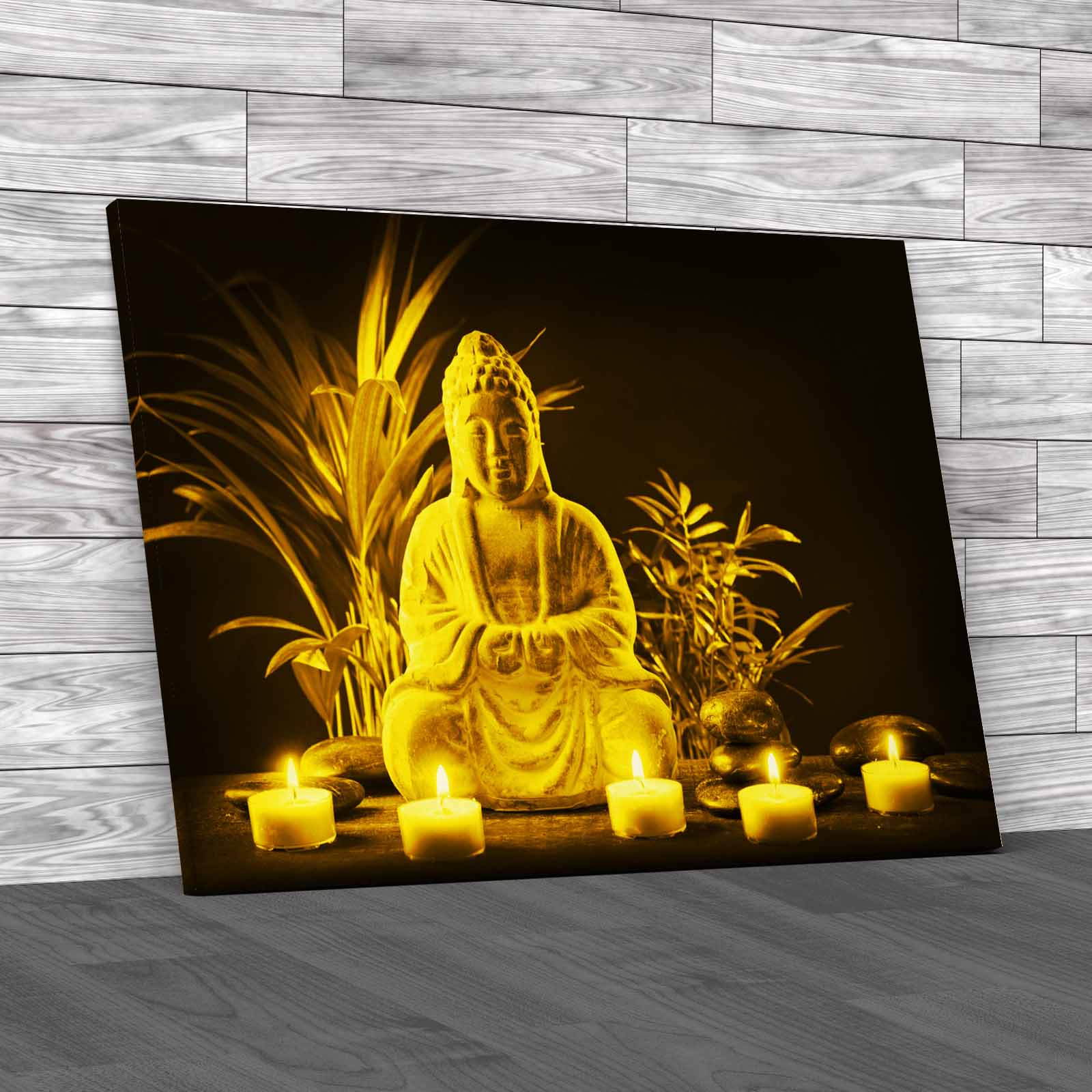 Zen Stone Buddha Statue Serene Candlelit Ethnic Canvas Print Large Picture Wall - Picture 10 of 12