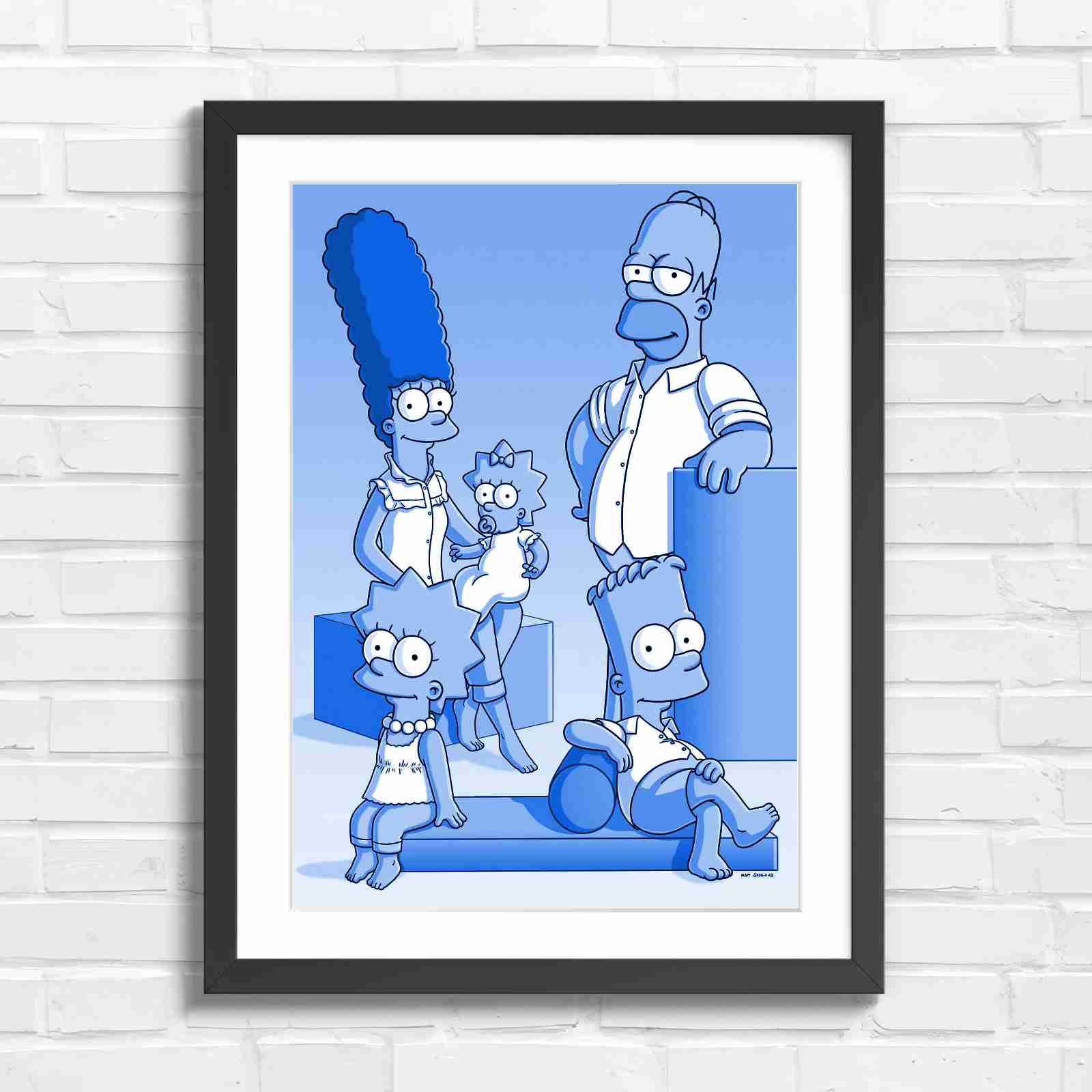 The Simpsons Family Portrait Art - Blue in Black Frame