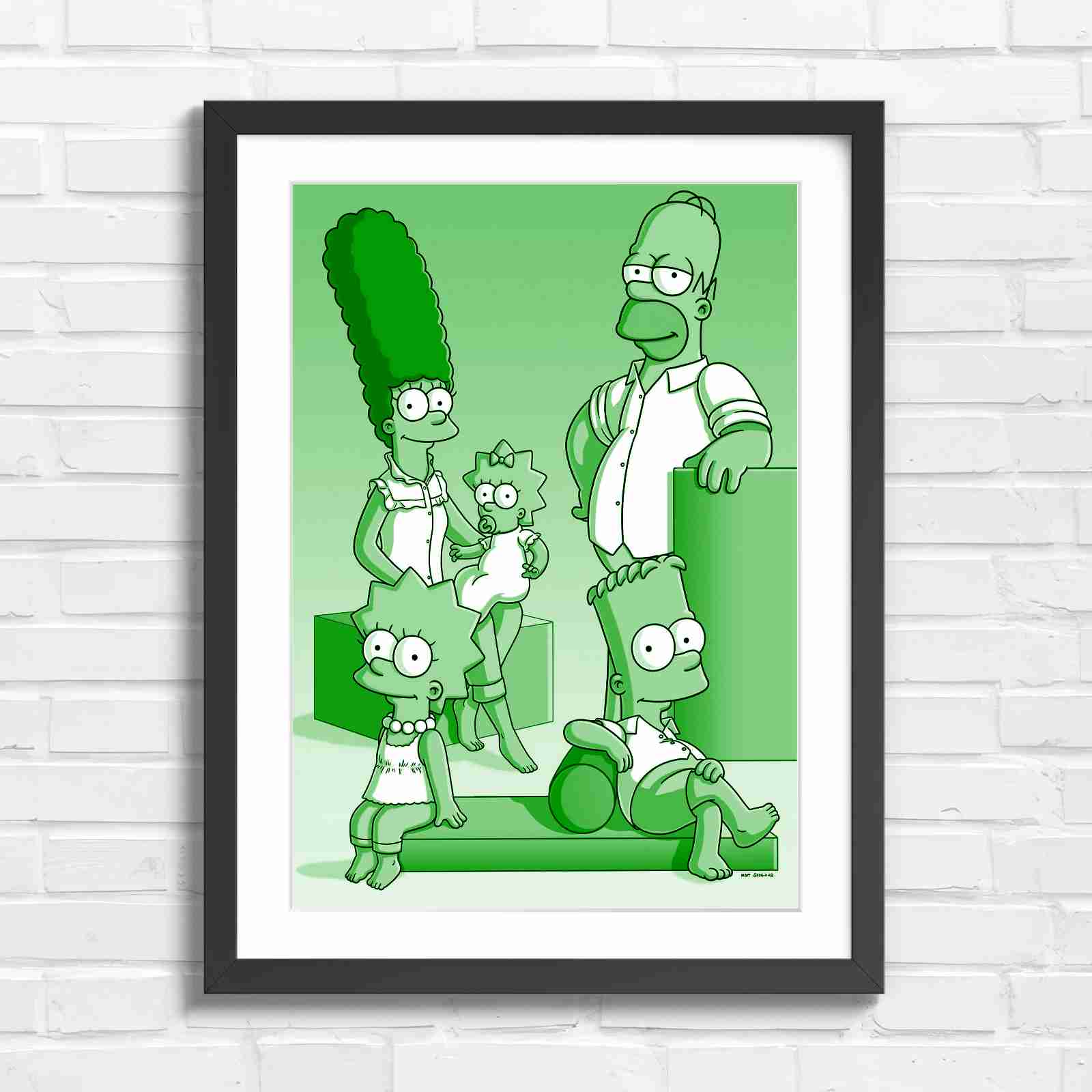 The Simpsons Family Portrait Art - Green in Black Frame
