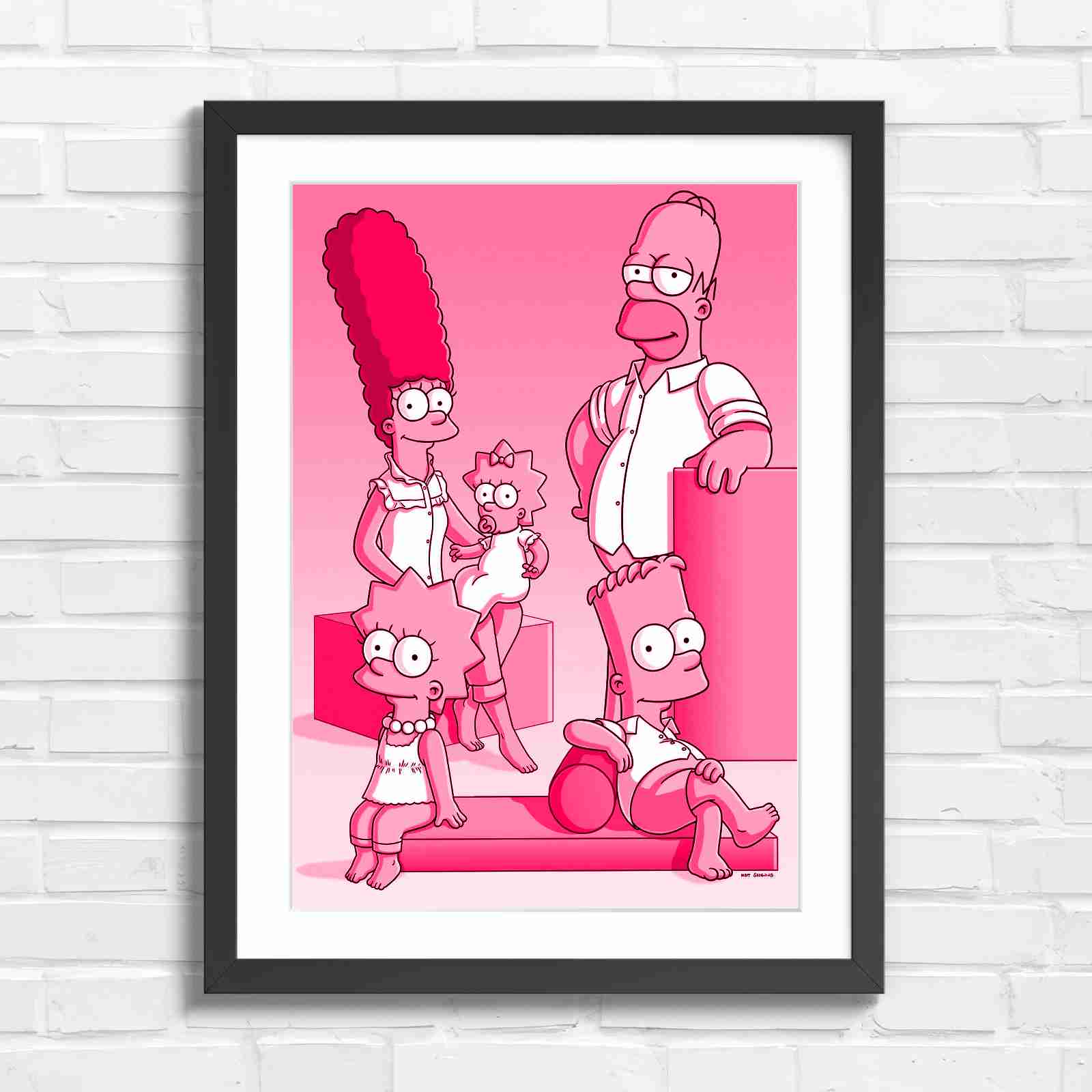 The Simpsons Family Portrait Art - Pink in Black Frame