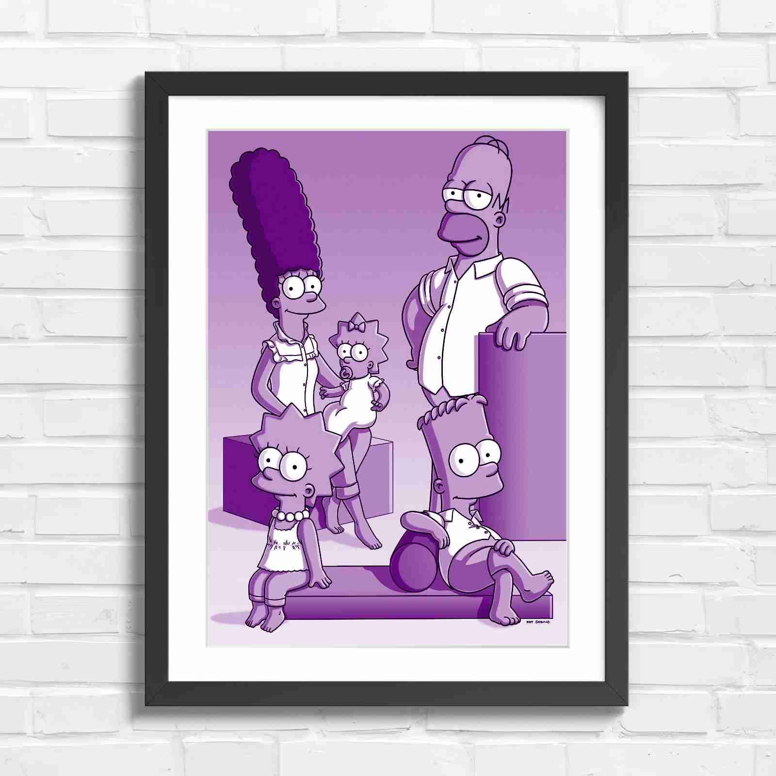 The Simpsons Family Portrait Art - Purple in Black Frame