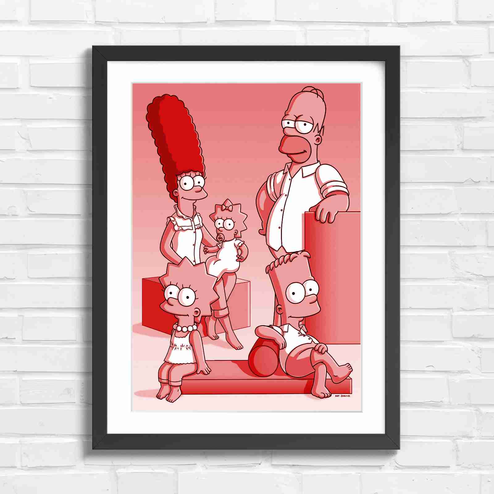 The Simpsons Family Portrait Art - Red in Black Frame
