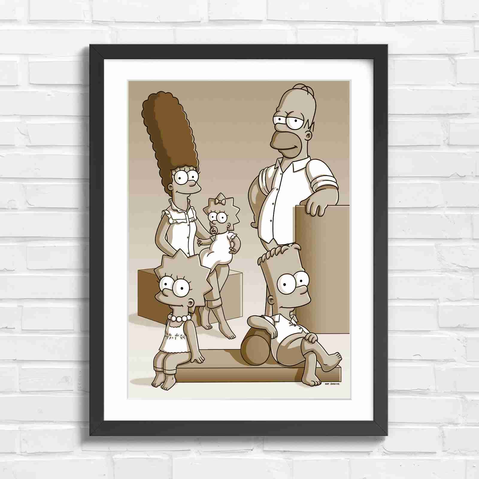 The Simpsons Family Portrait Art - Sepia in Black Frame