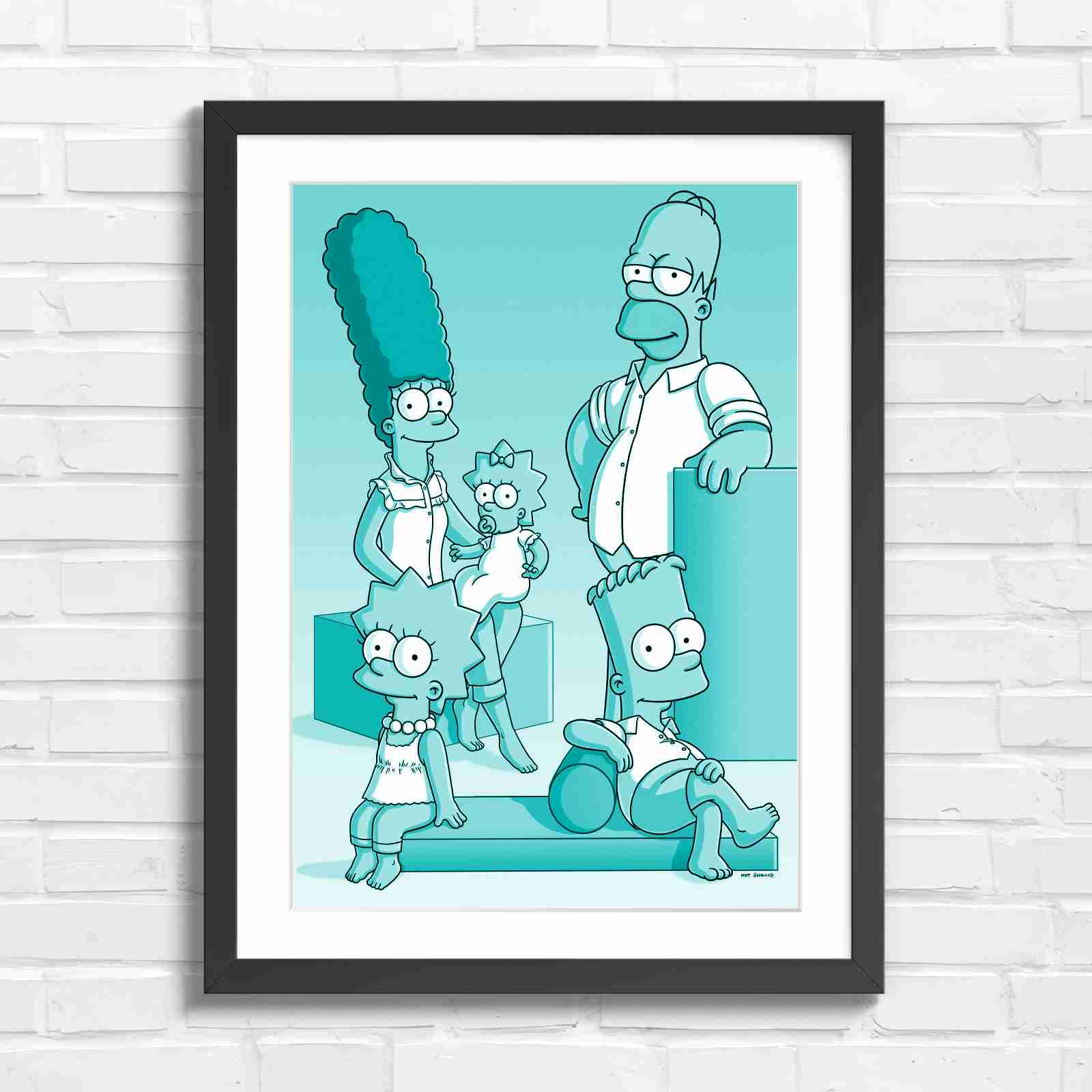 The Simpsons Family Portrait Art - Teal in Black Frame